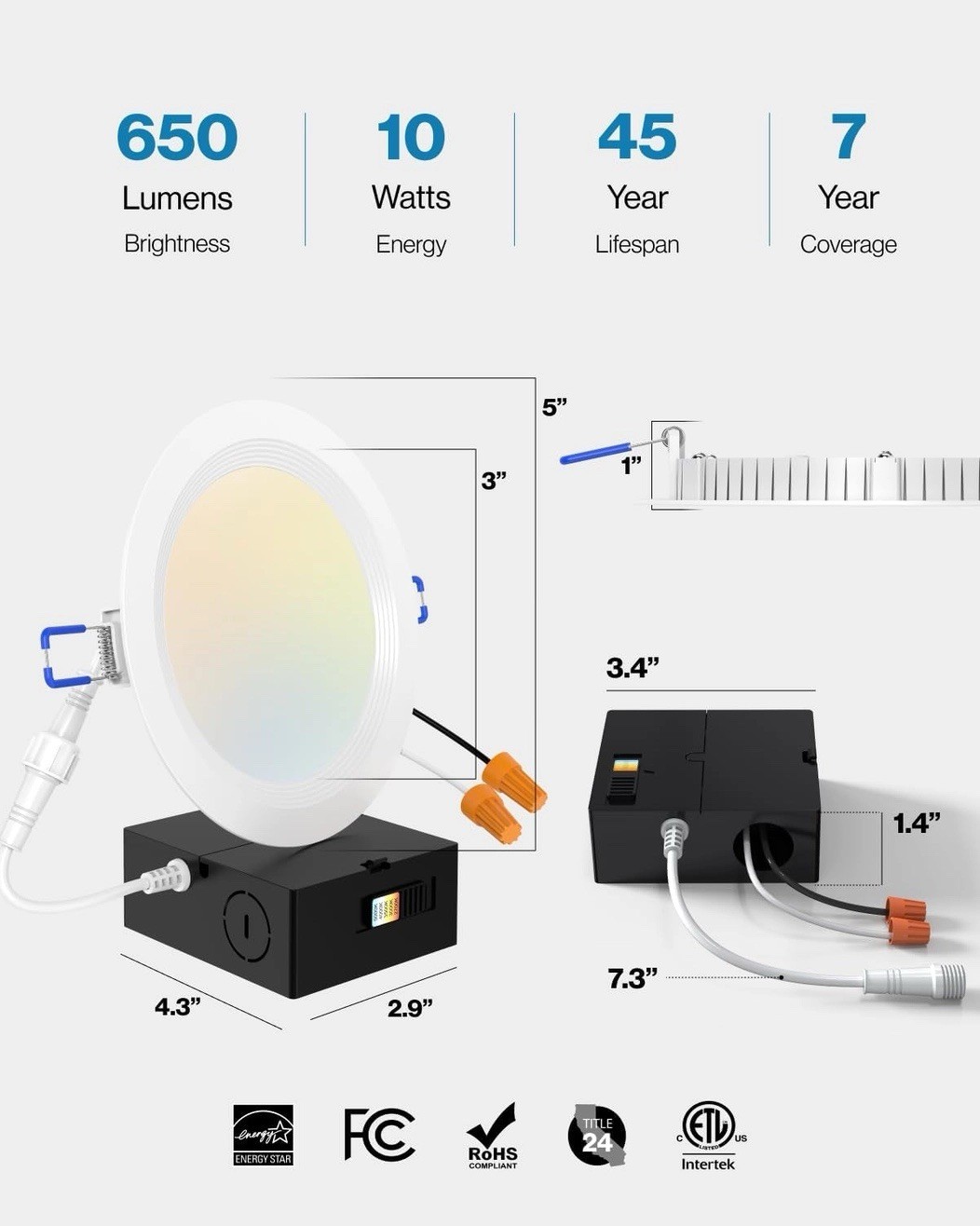Sunco 2 Pack 4 Inch Ultra Thin LED Recessed Ceiling 2 Pack, 5000K Daylight