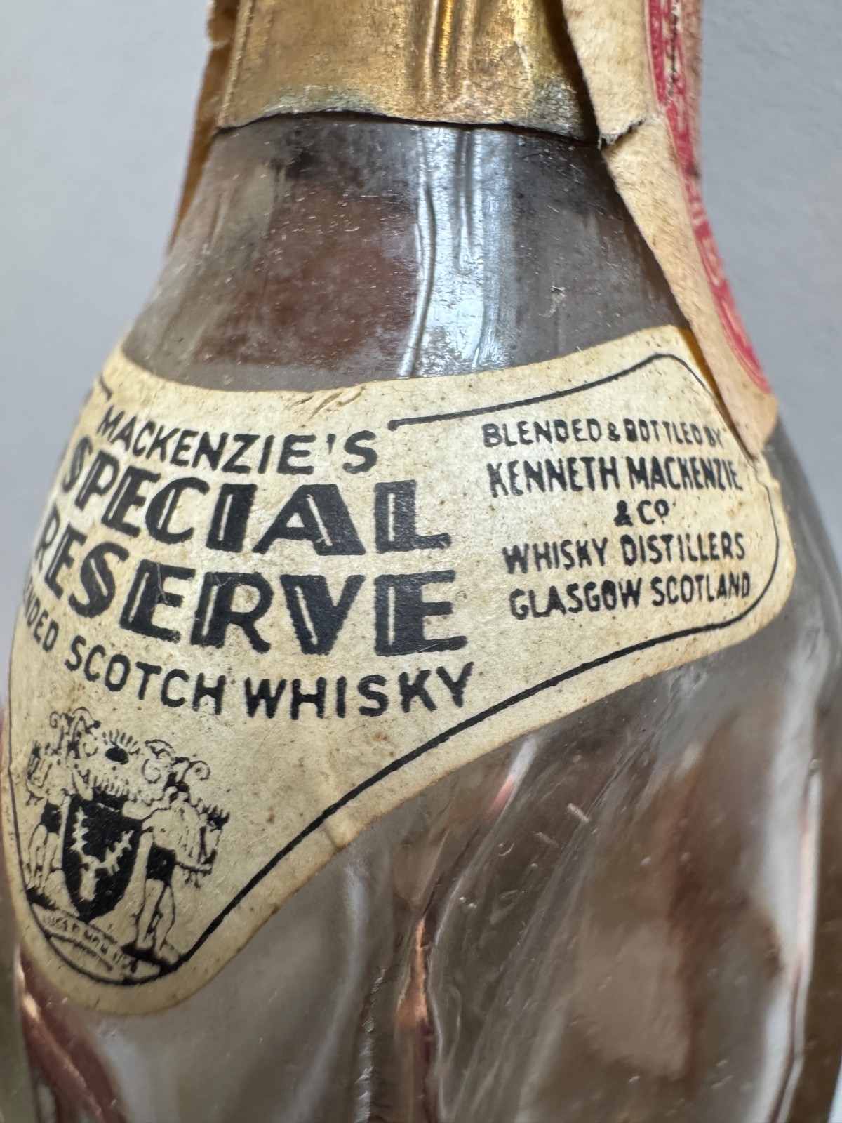 MacKenzie's Special Reserve Scotland Whisky Empty Miniature Glass Bottle 1930's