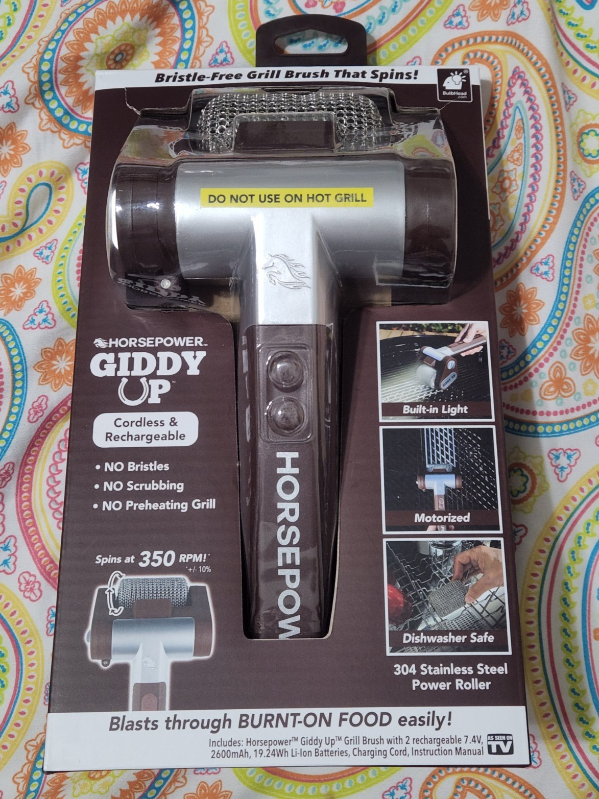 NEW Horsepower Giddy Up Bristle-Free Cordless Grill Brush Rechargeable LED BBQ