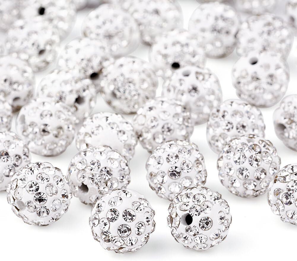 100pcs White Crystal 10mm Round Rhinestone Beads for Jewelry Making