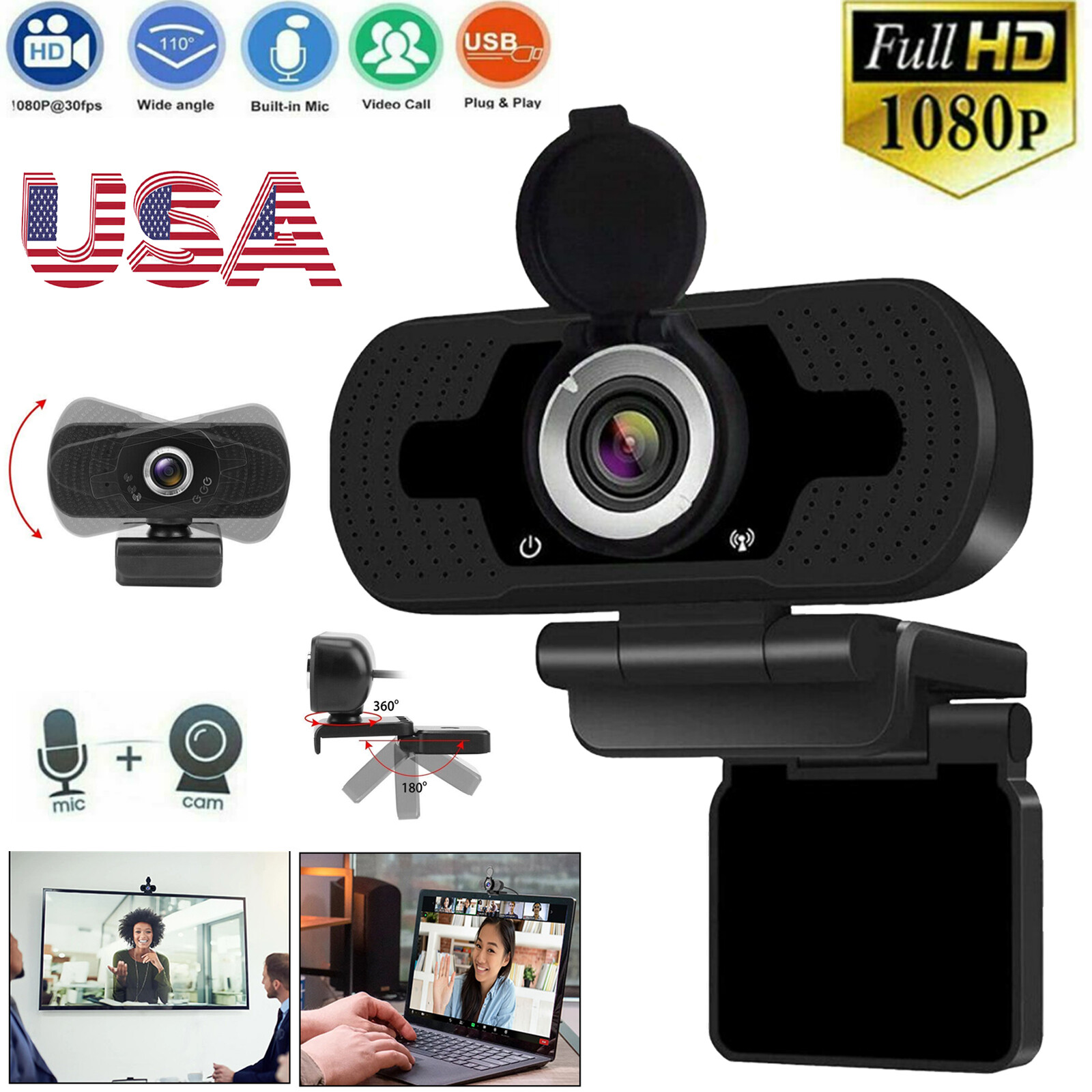 1080P Full HD USB Webcam for PC Desktop & Laptop Web Camera with Microphone/FHD