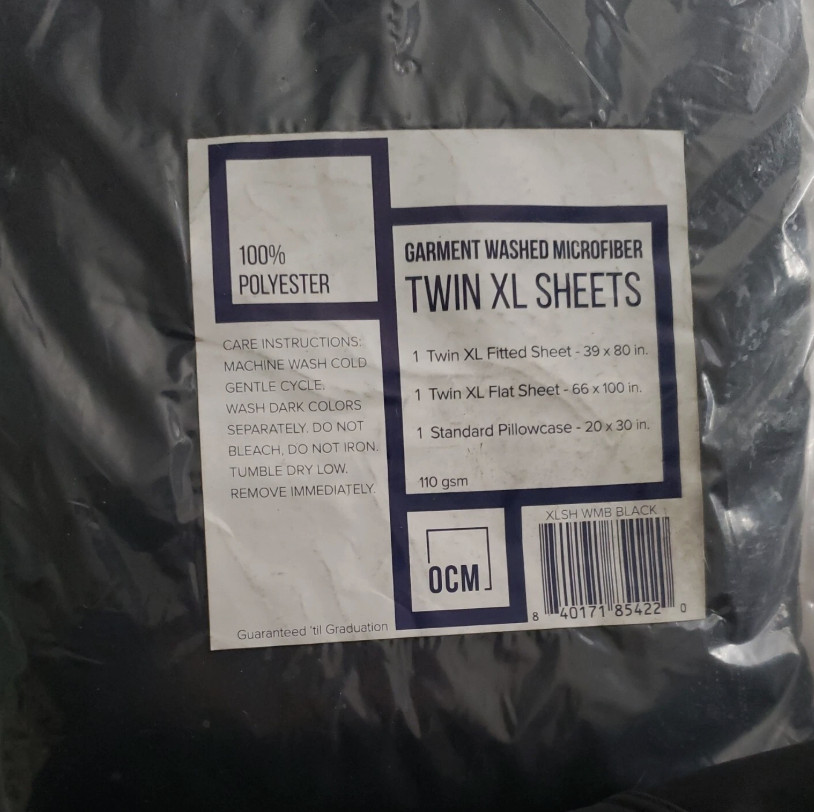 OCM Garment Washed Microfiber Twin XL Sheets Black 100% Polyester