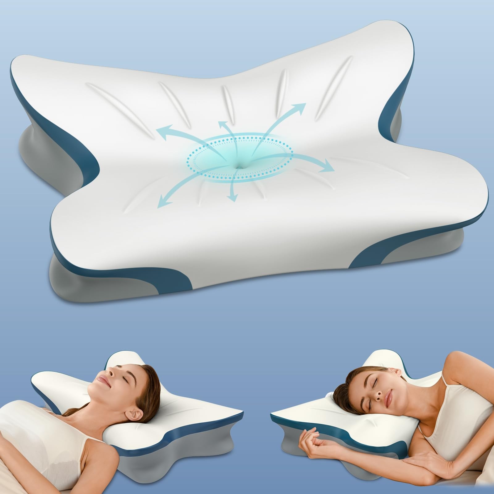 Cervical Support Pillow, Orthopedic Memory Foam, Side Sleeper, White
