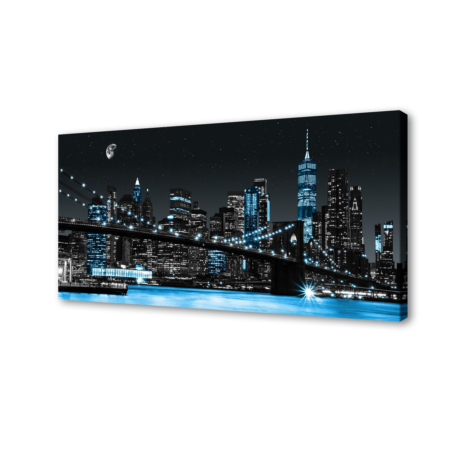 DZL Art Q70962 Canvas Wall New York Manhattan 48"L x 24"W, Blue City
