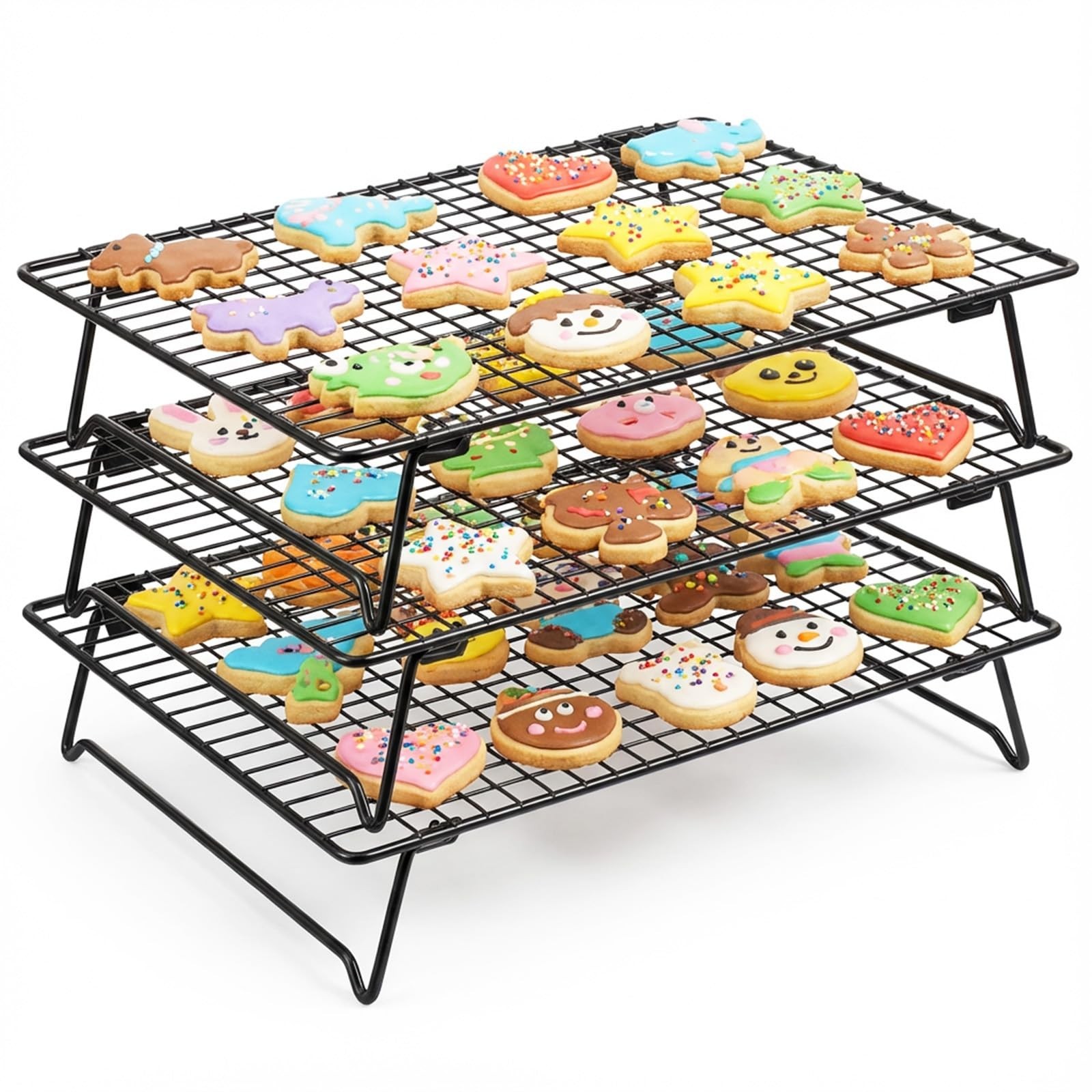 Kifmurase 3PCS Stackable Cooling Rack for Baking, 13.3 x 9.3 Inch Carbon Stee...