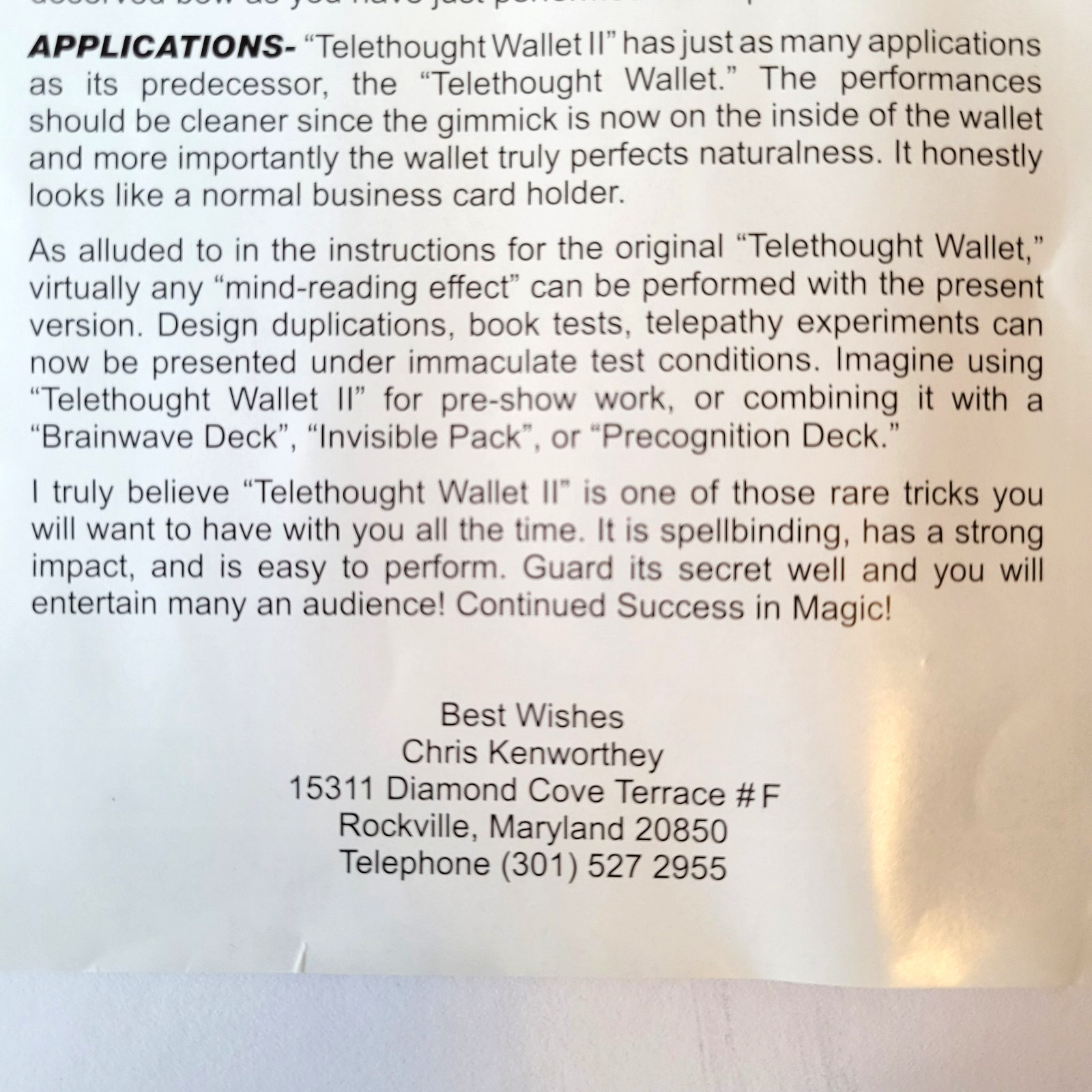 Telethought Wallet (VERSION 2) by Chris Kenworthey - Trick