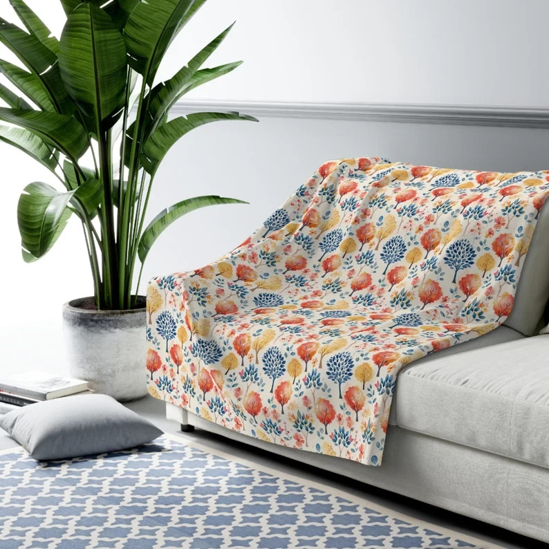 Greenery Inspired Sherpa Fleece Blanket Nature Home Theme