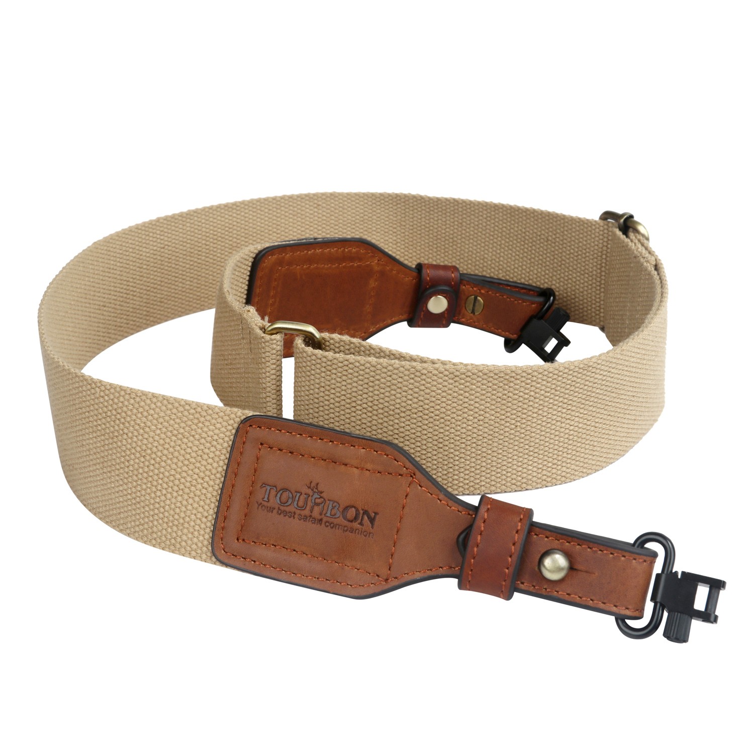 Comfort Padded Webbing Leather Gun Sling - Fits Most Rifles, Adjustable Length