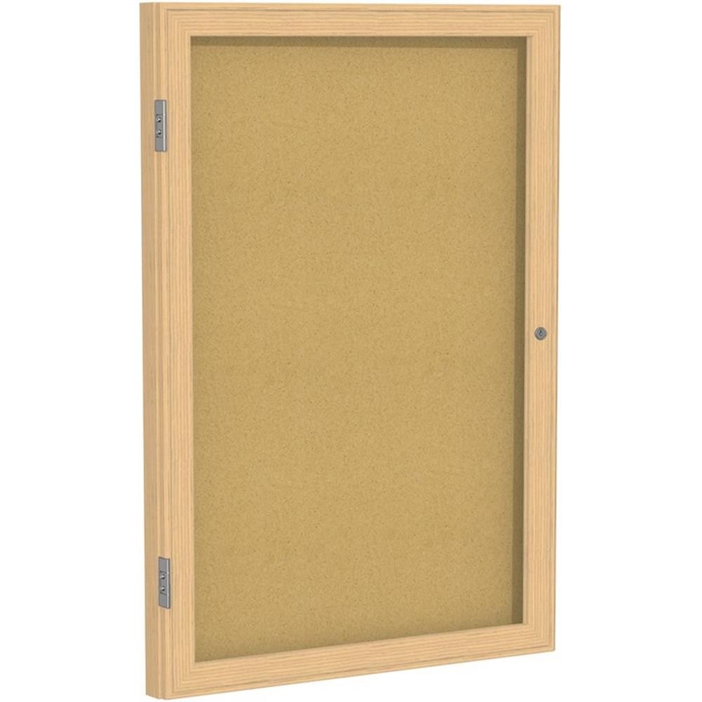 Pemberly Row Wood 36" x 30" 1 Door Enclosed Bulletin Board in Natural