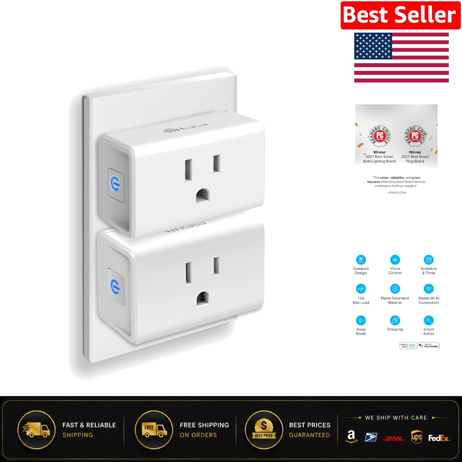 Compact  Certified Smart Plug Mini - Wi-Fi Control for Home Automation, 2-Pack