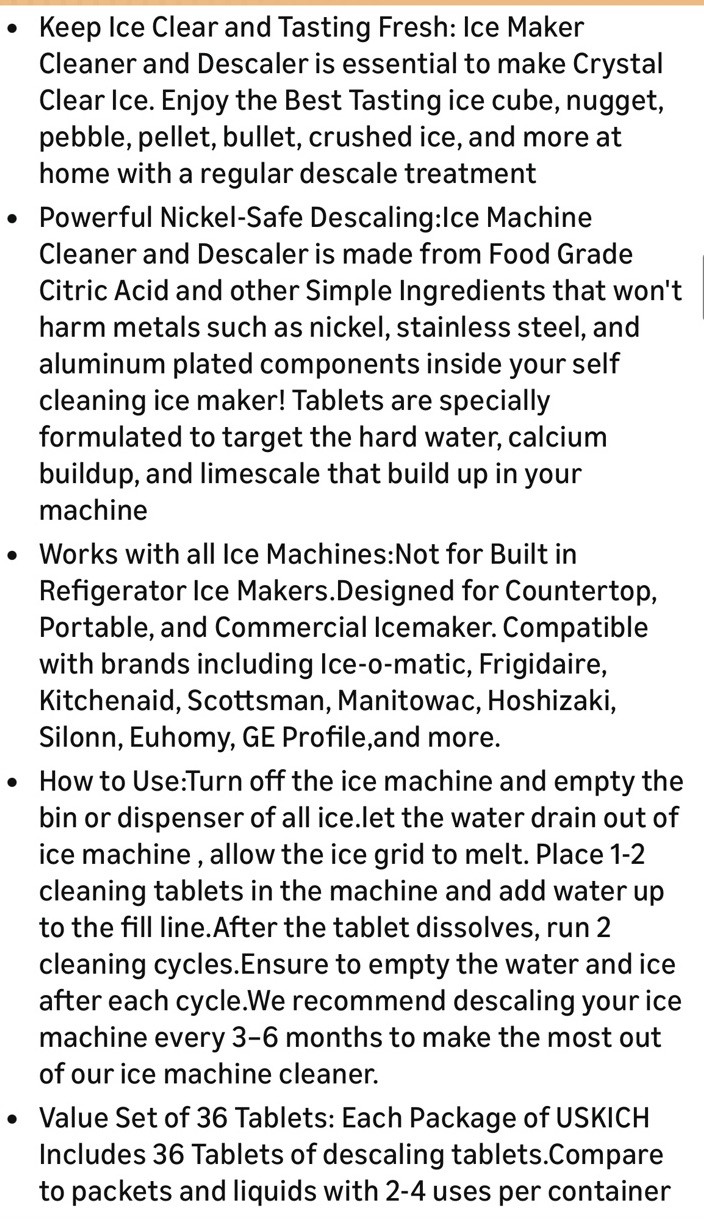 36 Tablets Ice Machine Cleaner Descales & Deodorized Unscented