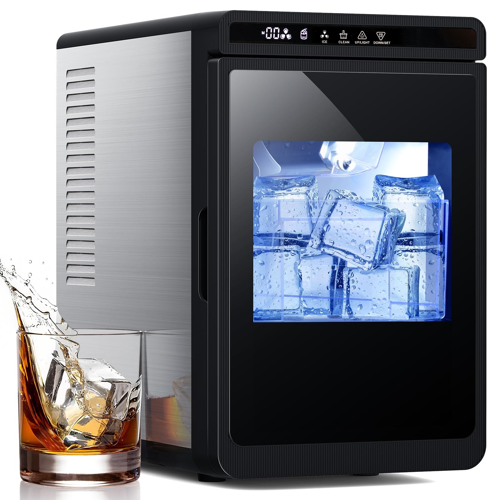Clear Ice Cube Makers- Produces 9 Large, 1.6" Clear Ice Cubes per Hour, 24H T...