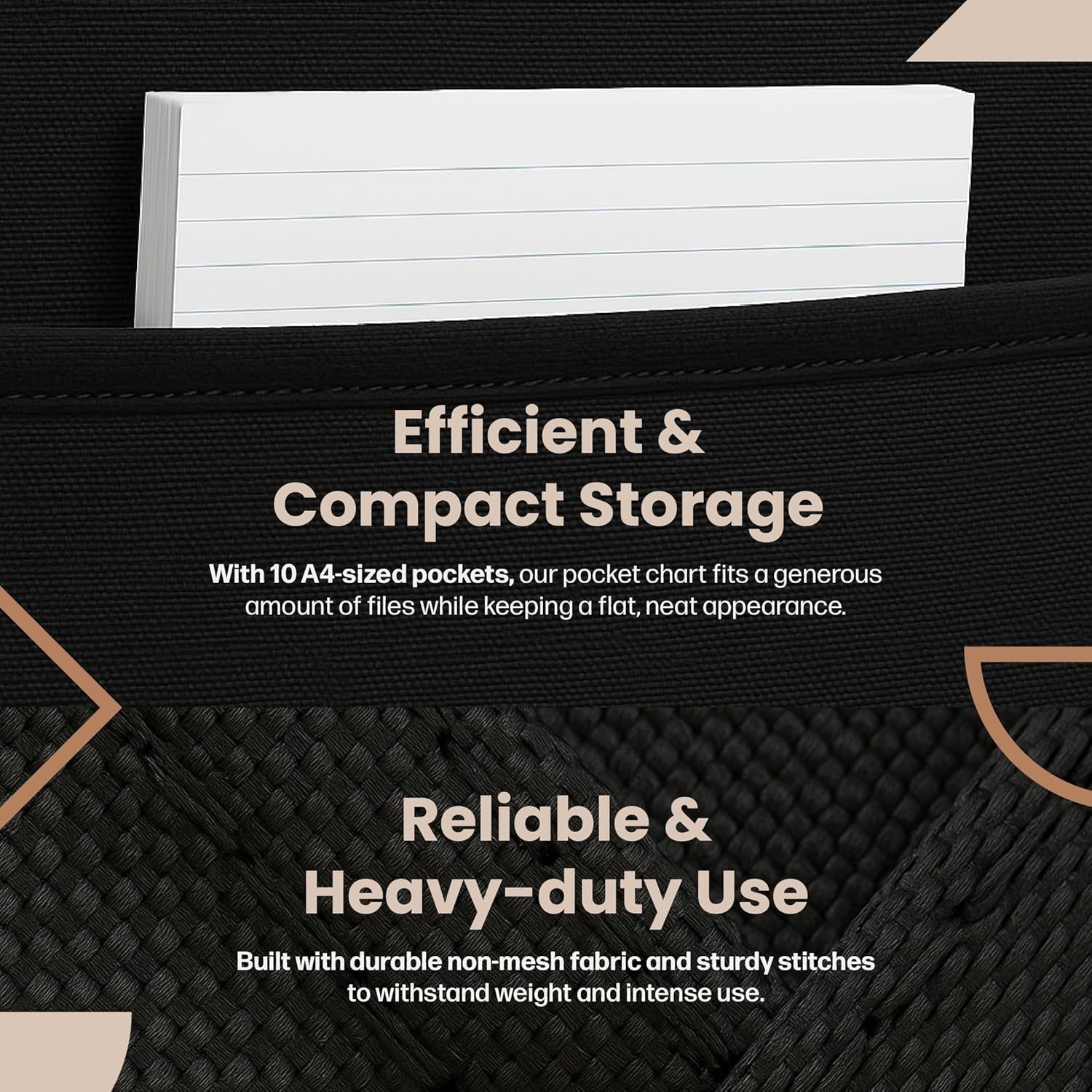 Black Over Door Pocket Chart with 3 Hangers for Easy Organization