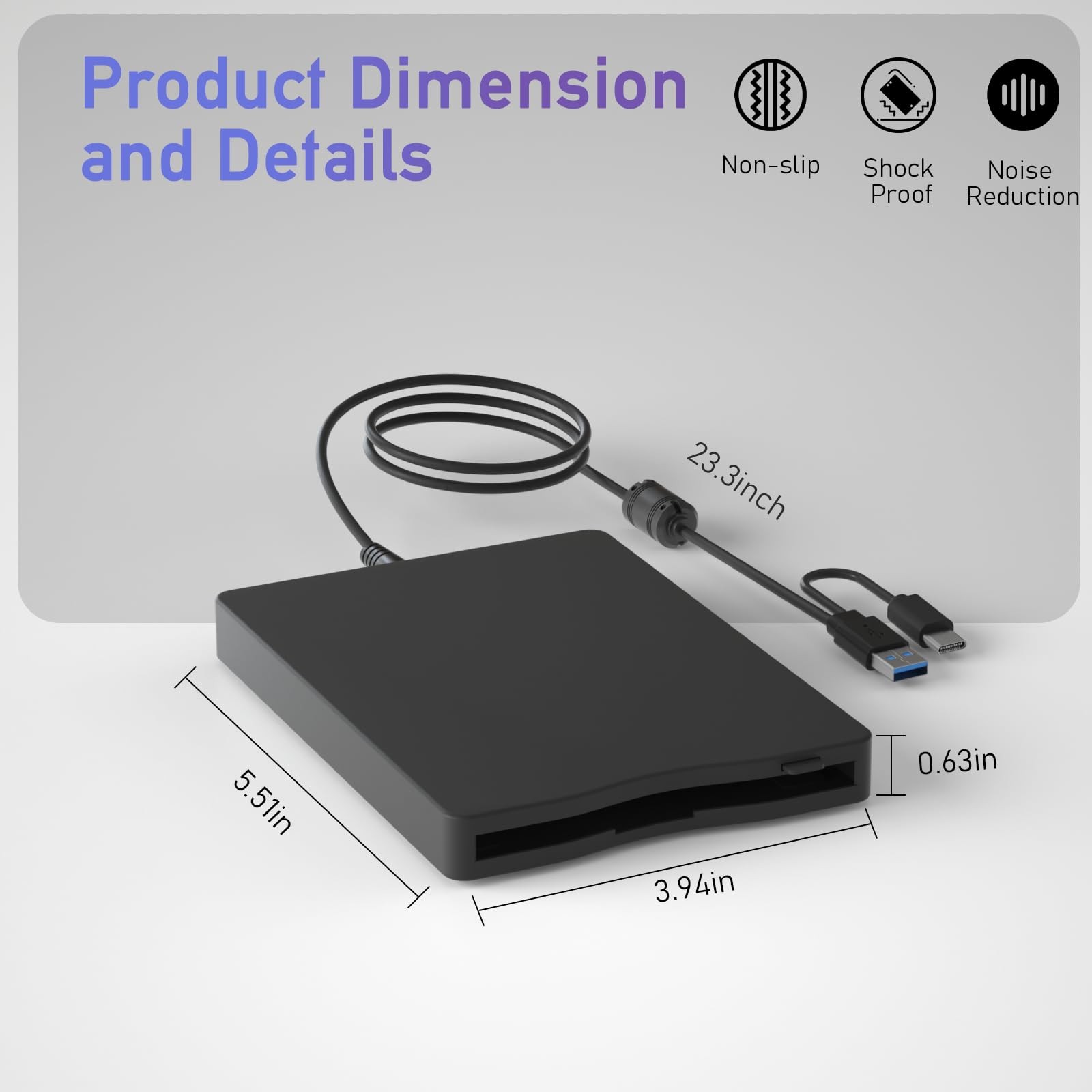 3.5 Inch External Portable USB Floppy Disk Reader Type C 1.44 MB FDD Drive