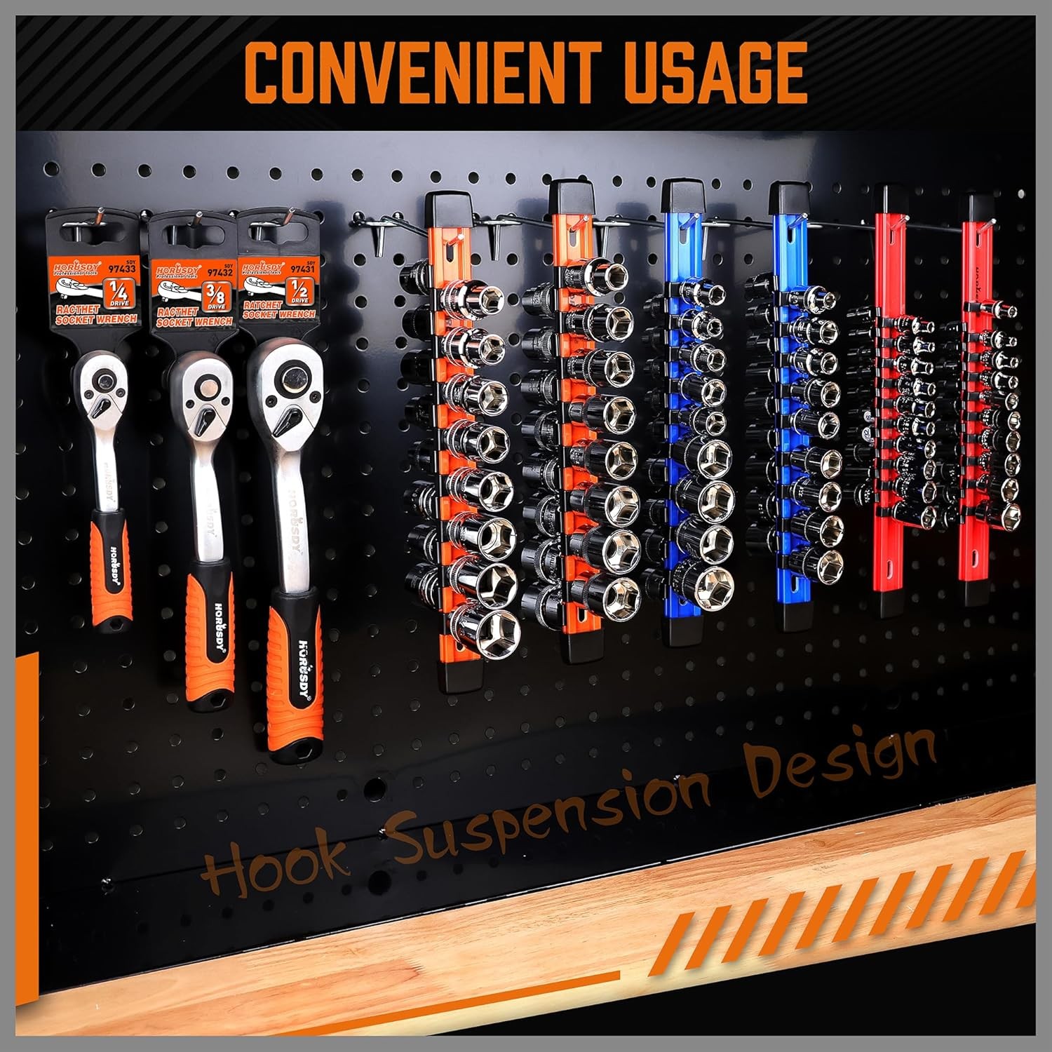 6PC Double Sided Socket Holder Organizer 1/4 3/8 1/2 Driver Shallow Deep Socket