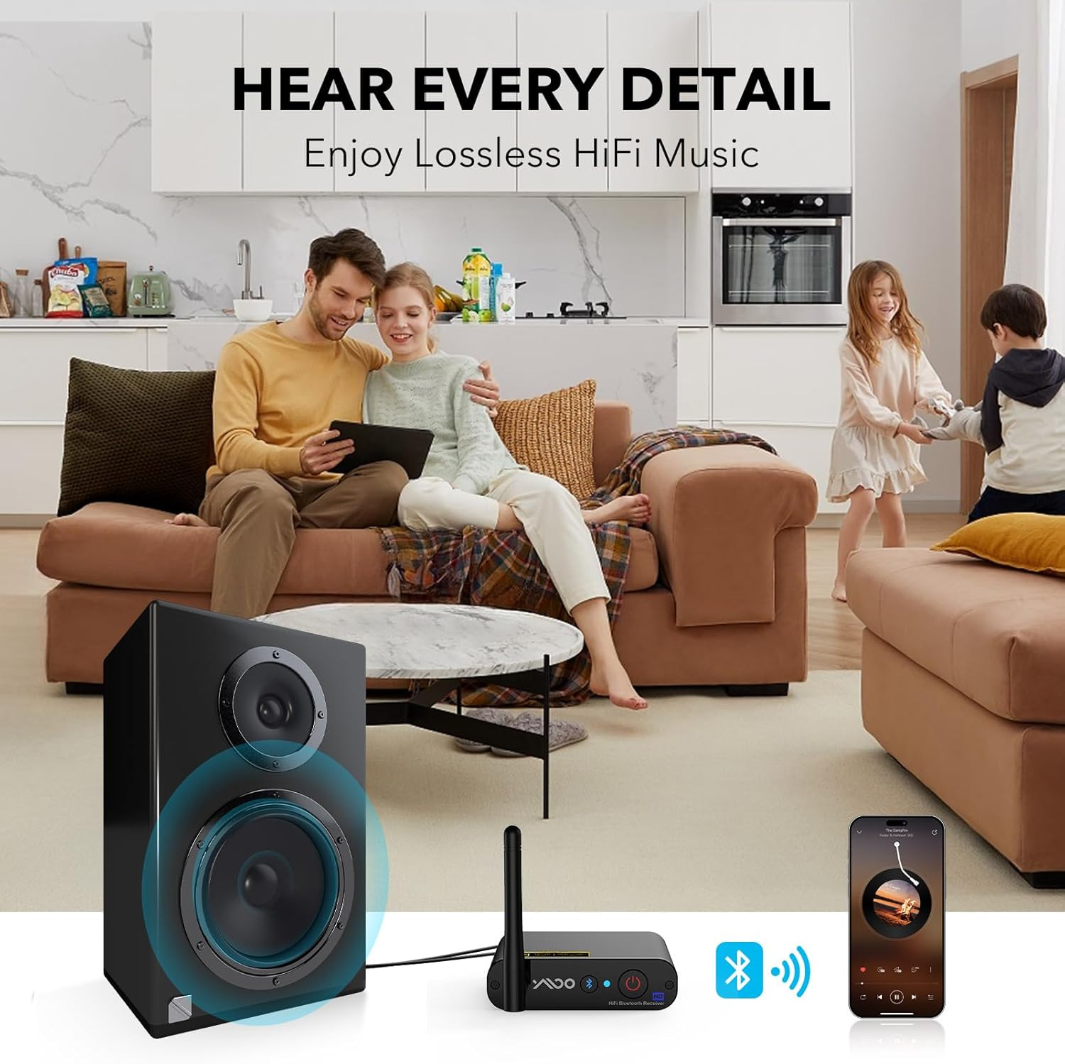 Bluetooth Receiver for Home Stereo, Long Range Wireless Audio Adapter, Bluetooth