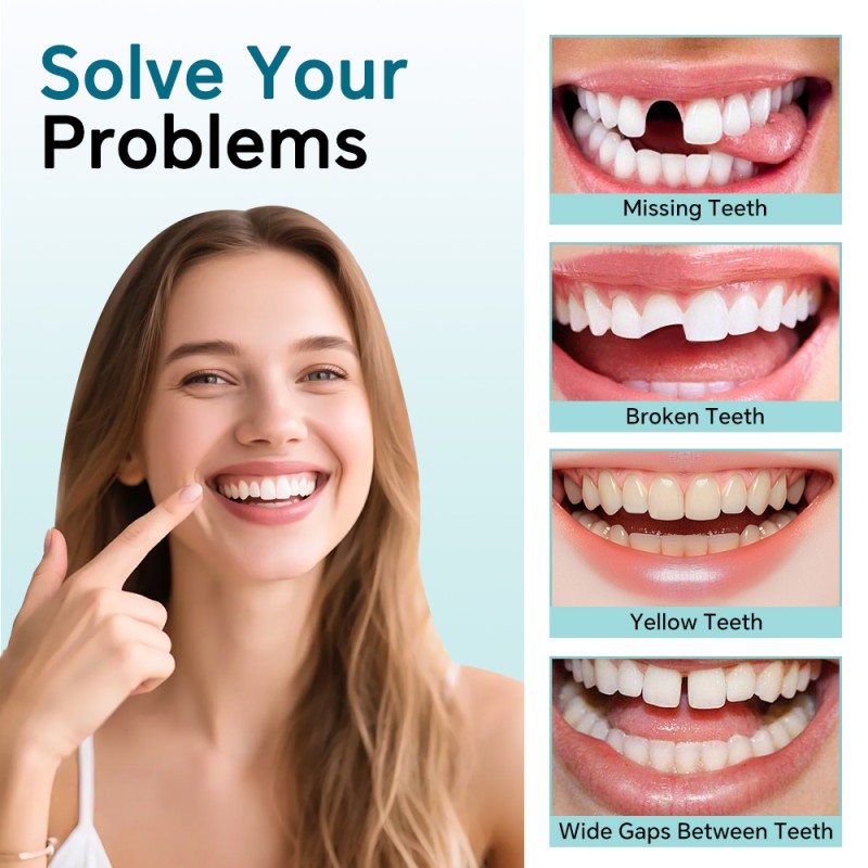 DIY Full Denture Set,Soft & Safe Moldable False Teeth Set,Upper & Lower Braces