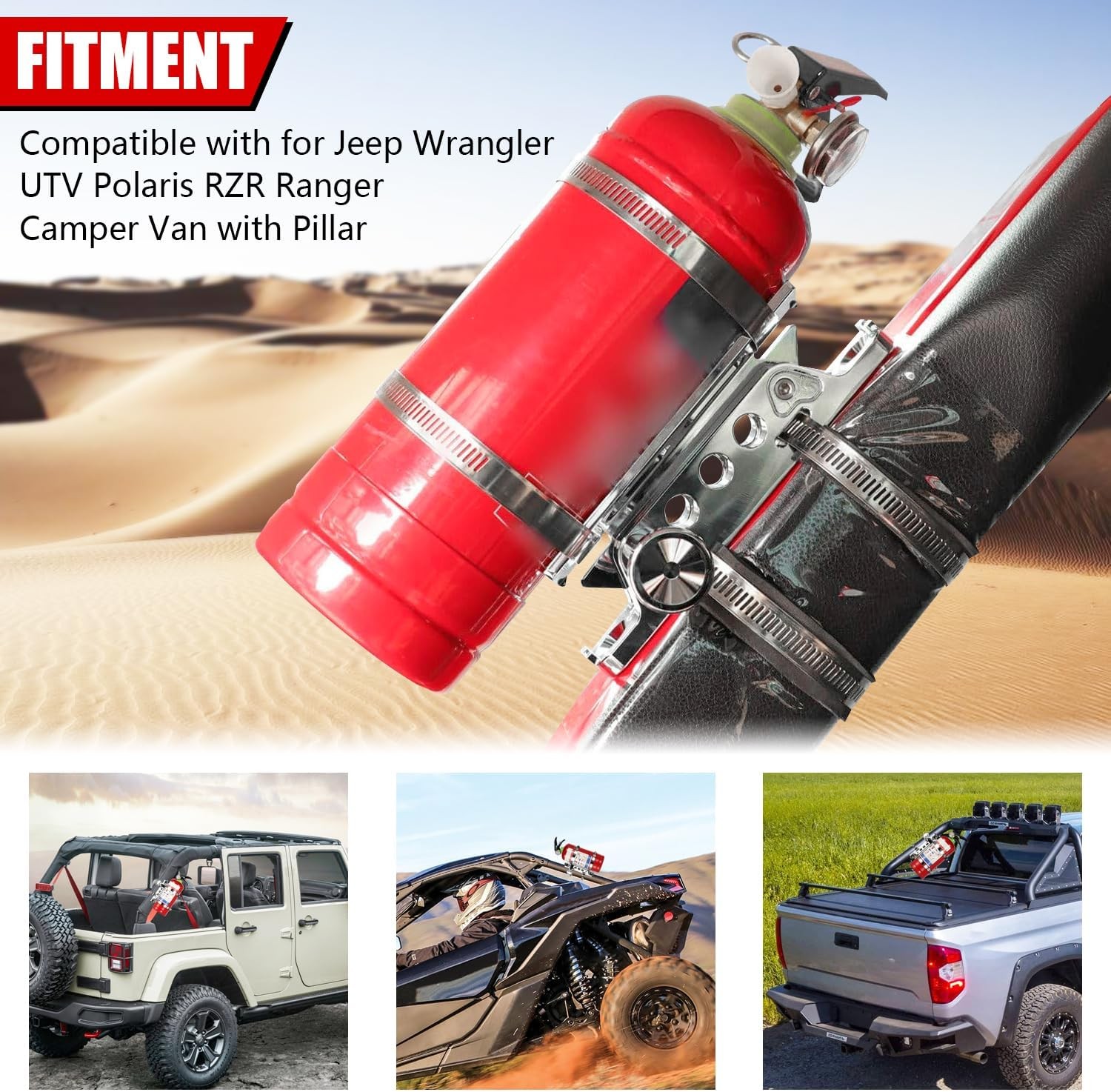 Chrome Quick Release Roll Bar Fire Extinguisher Mount Compatible with for Jeep W