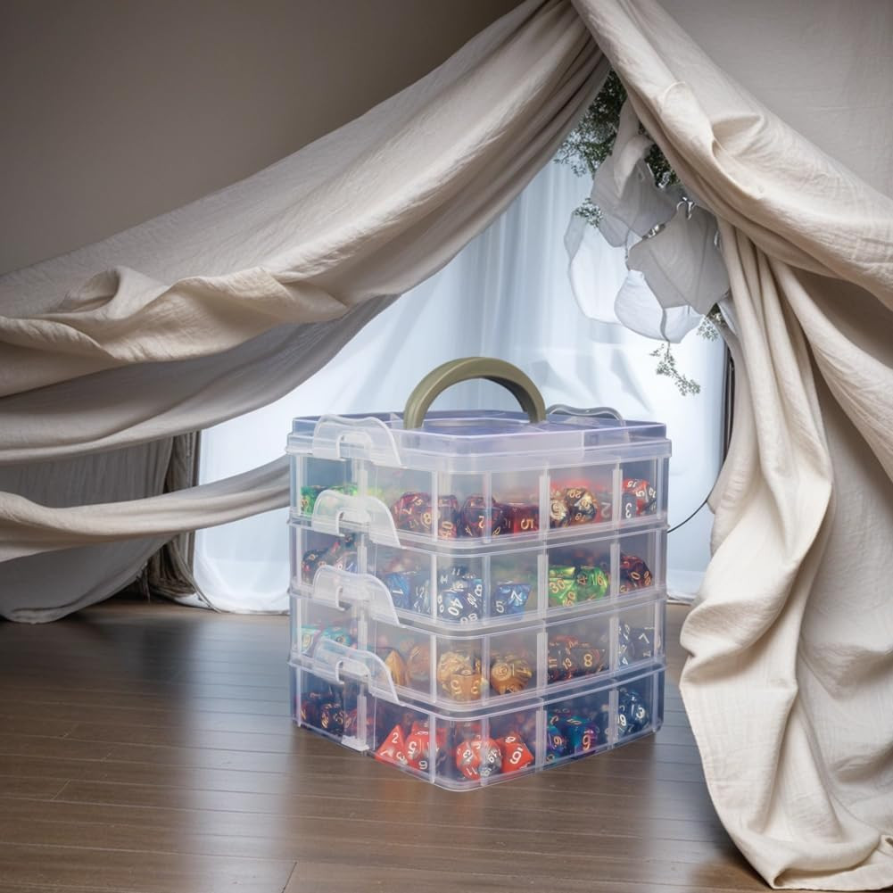 DND Dice Storage Box With Removable Dividers Polyhedral Dice Plastic