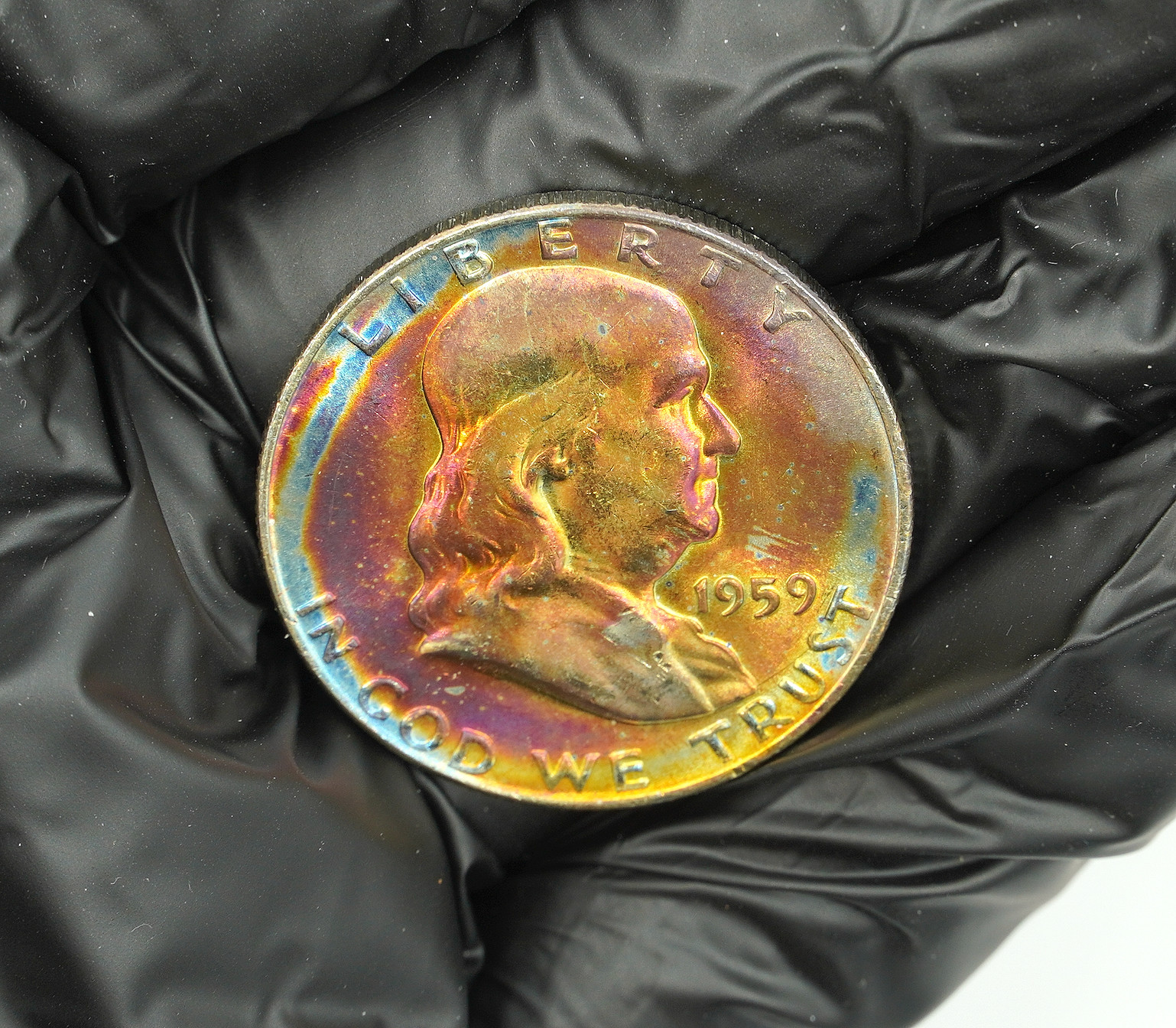 1959 BU Franklin Half Dollar Colorful Toning