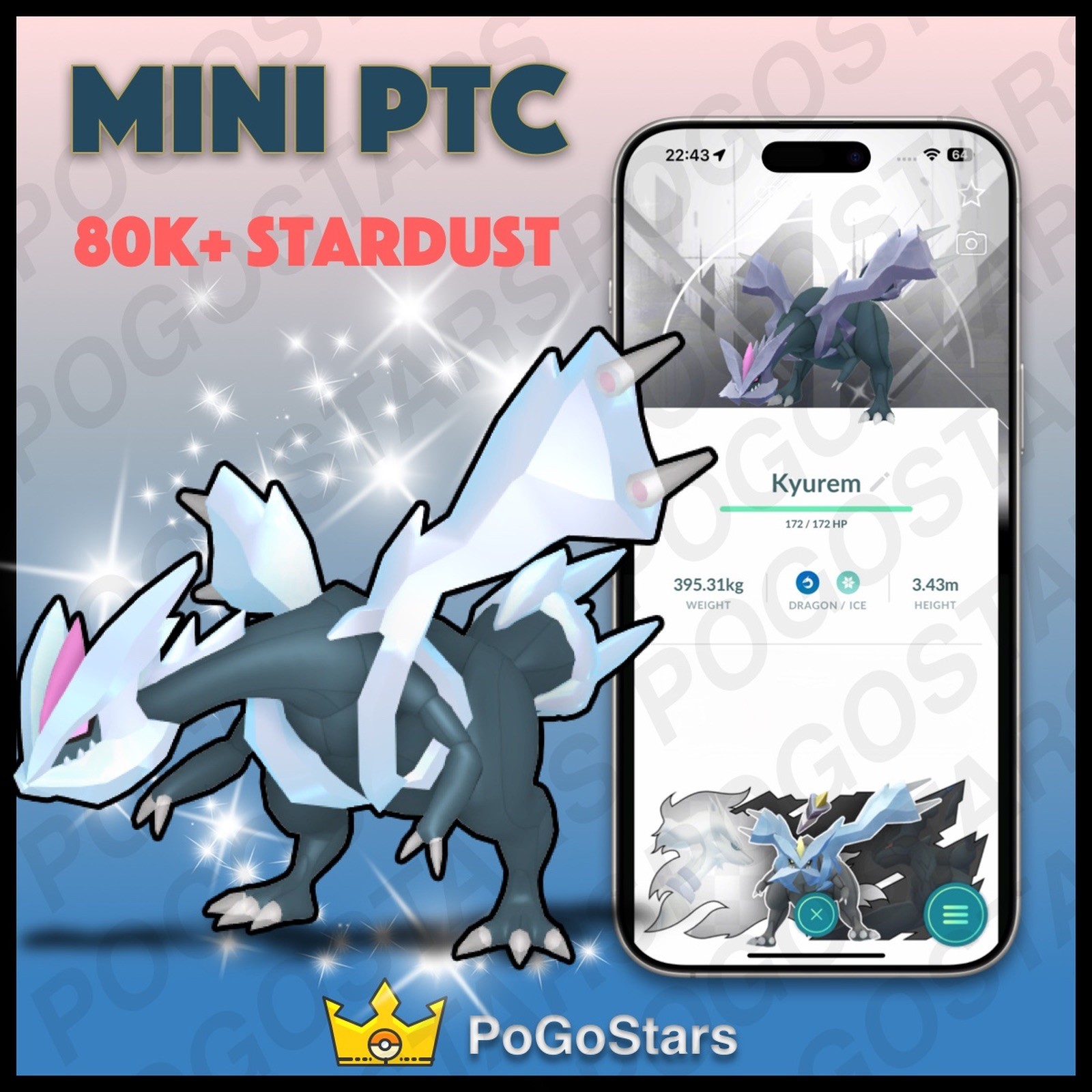 Pokémon PTC Go - Shiny Kyurem Glaciate - GoTour 2026 - White✨Special Background✨