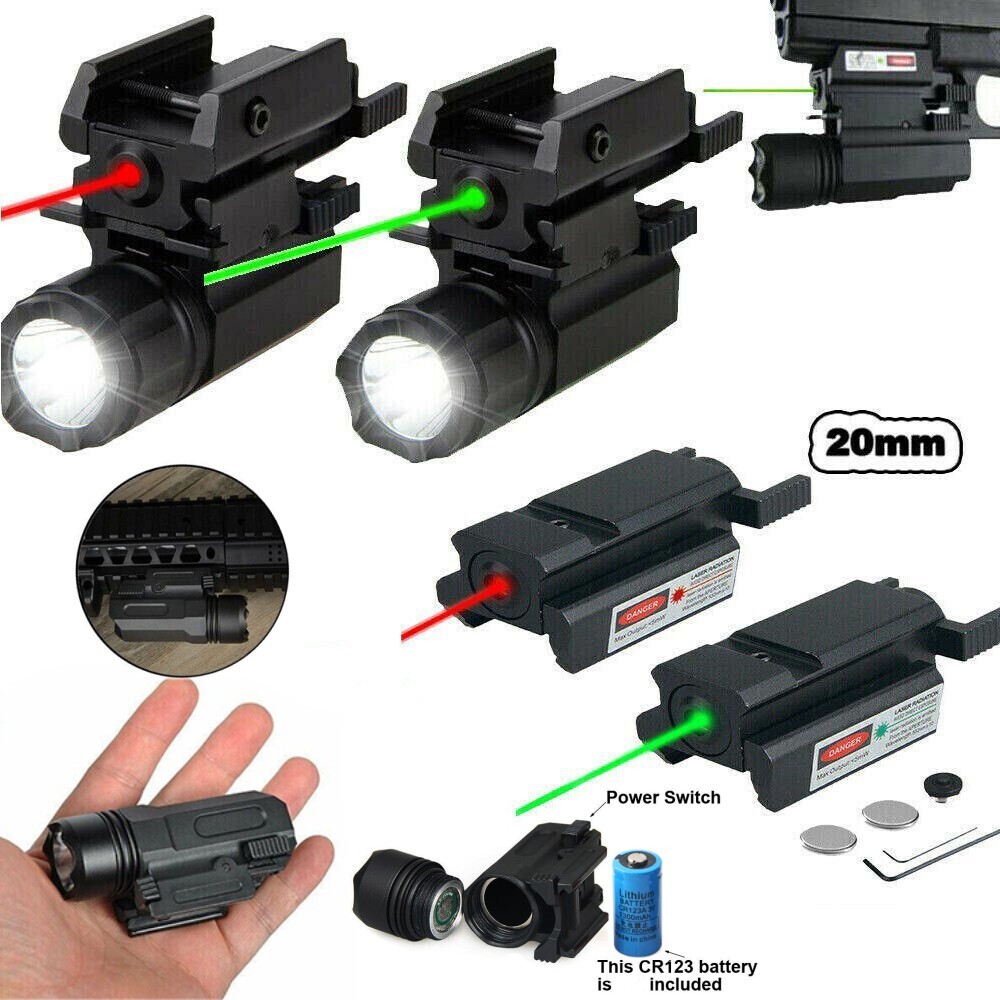 Tactical Mini Pistol Light LED Flashlight Red/Green Laser Combo Fit Glock 17 19