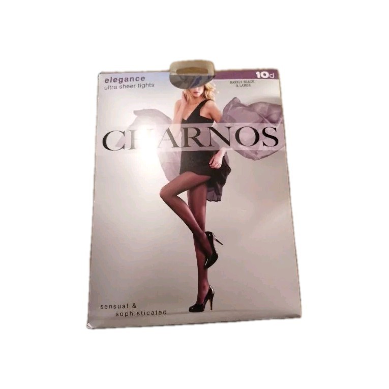 Charnos Elegance Ultra Sheer Tights 10 Denier XL Barely Black New & Free P&P.