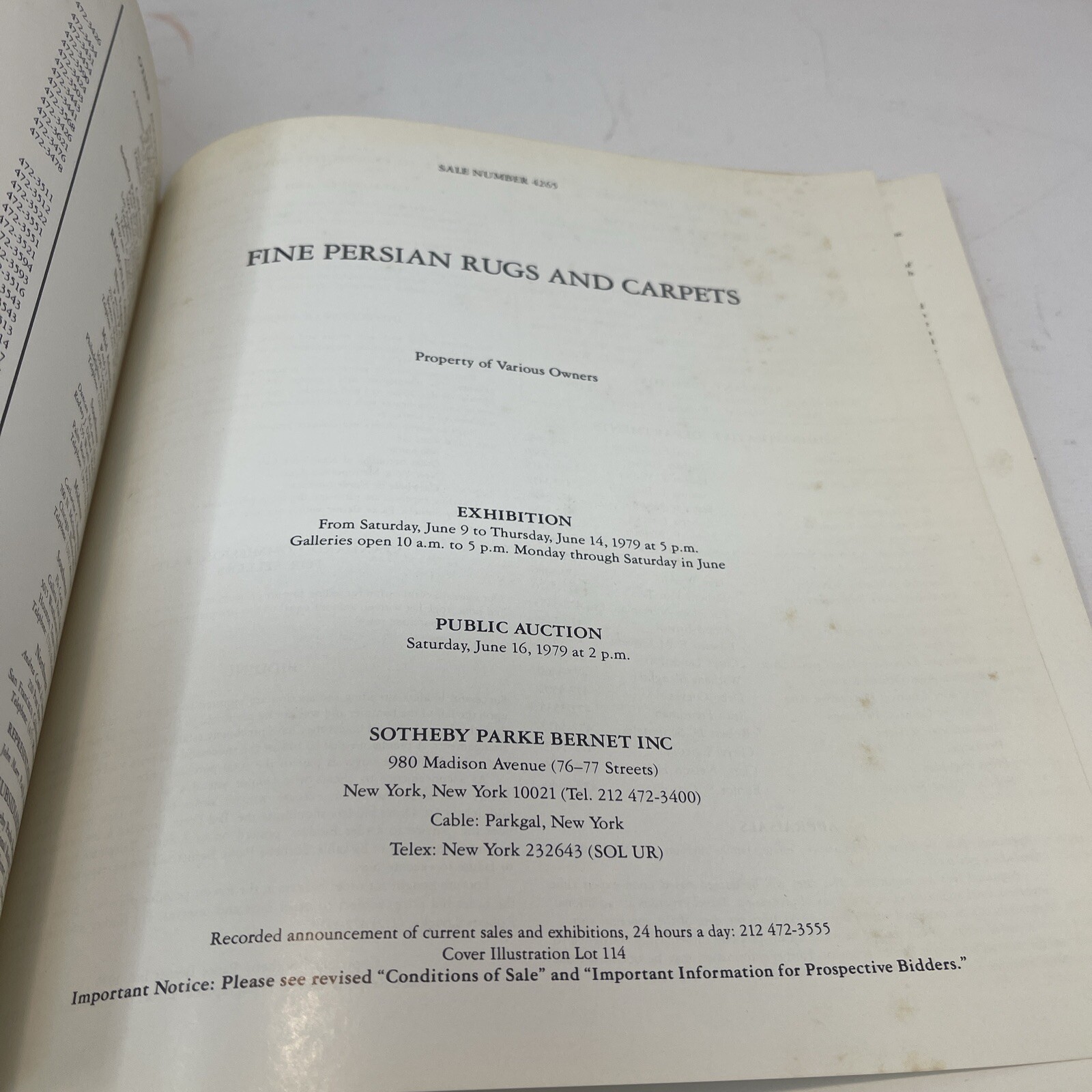 Sotheby Parker Bernet Persian Rugs & Carpets Auction Catalog - June 1979