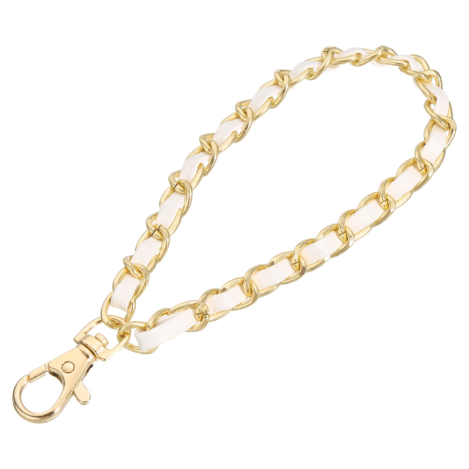 Leather Wristlet Strap 7" Hand Wrist Lanyard Bag Key Chain Gold White