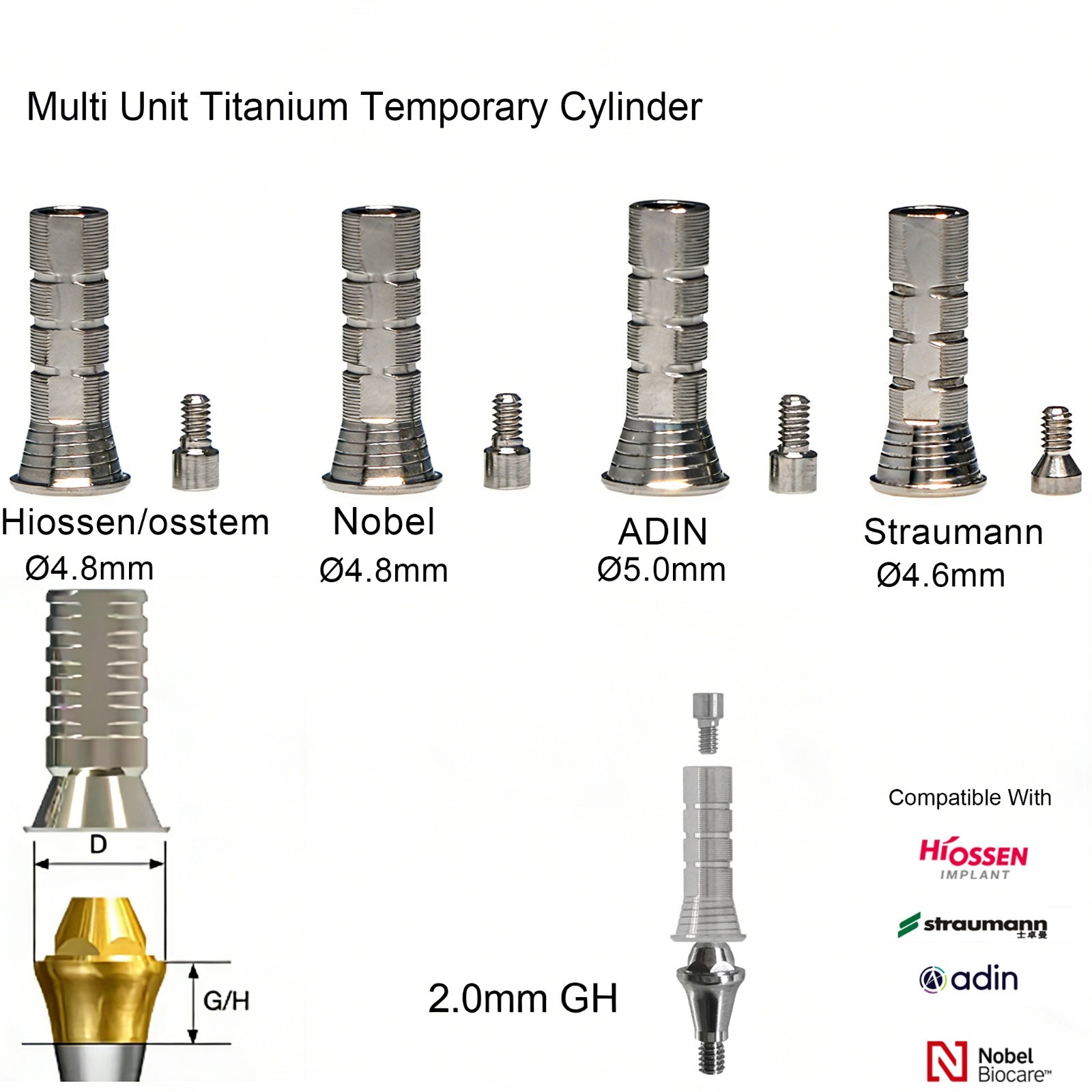 Hiossen/Nobel/Straumann/ITI Ti Temporary Cylinder MU Sleeve Multi Unit Abutment