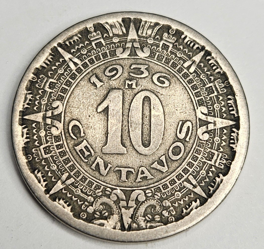 1936 Mexico 10 Ten Centavos - Circulated Mexican Copper Nickel World Coin - L8