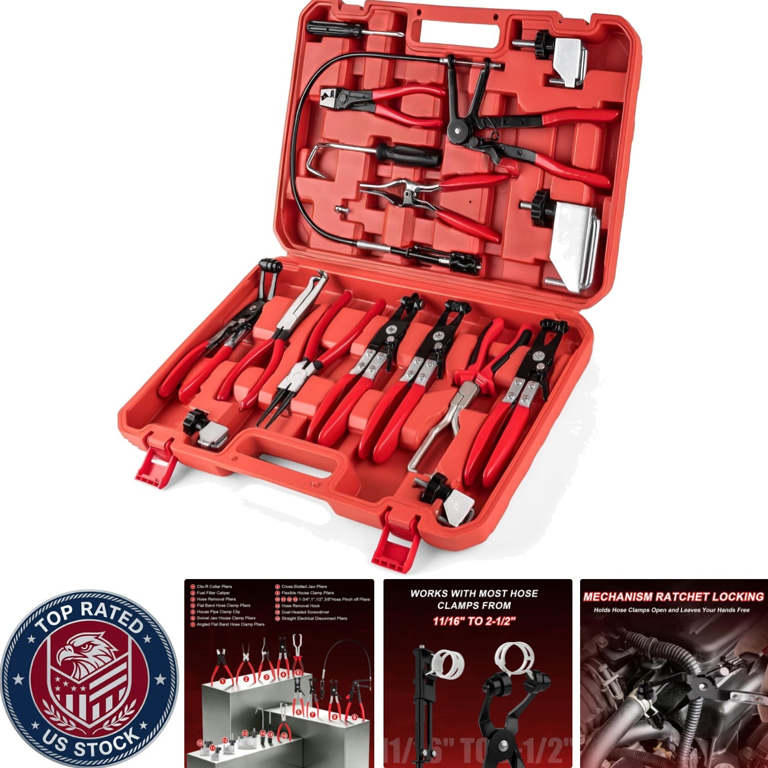 Versatile 16-Piece Hose Clamp Tool Set with Long  & Flexible Wire Design