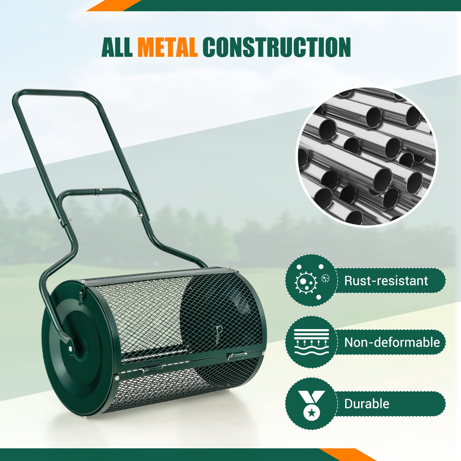 24" Peat Moss Spreader Compost Spreader w/ Upgrade Side Latches & U-shape Handle