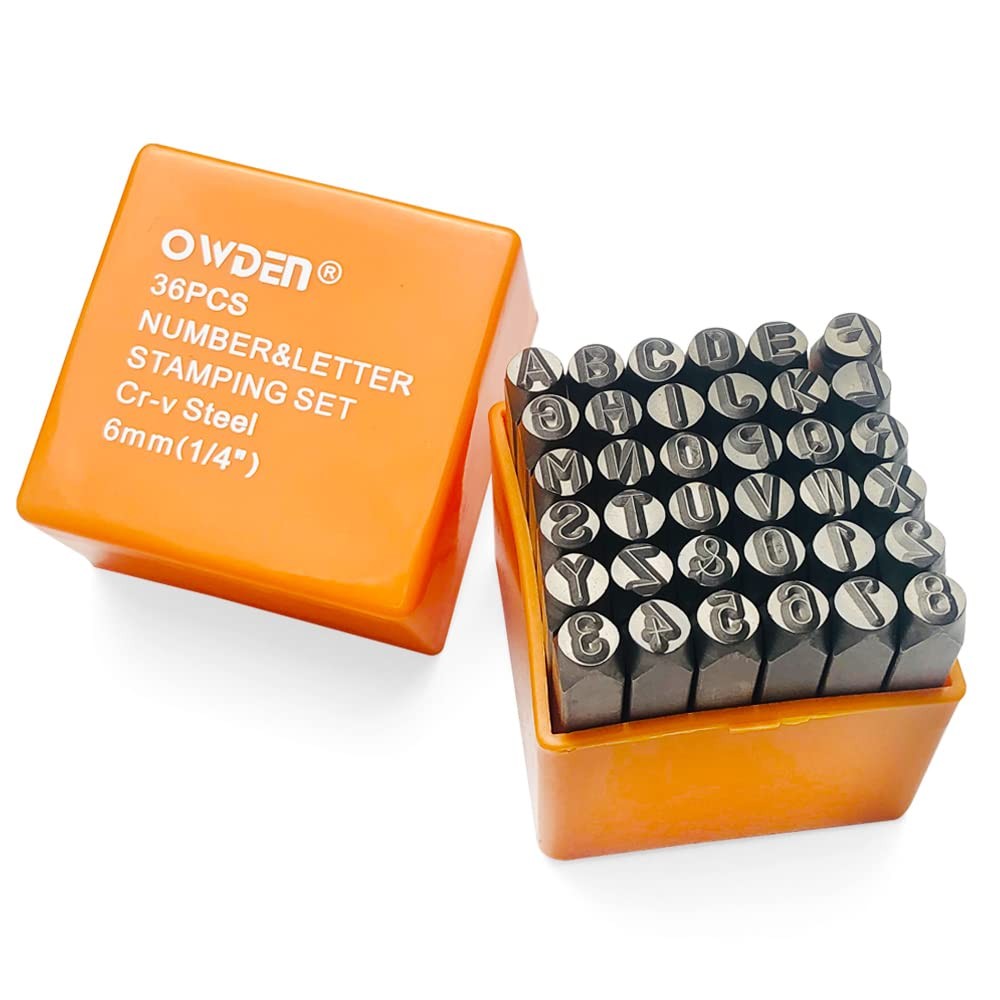 OWDEN Professional 36Pcs. Steel Metal Stamp Set,(1/4”) 1/4" 6mm, Orange