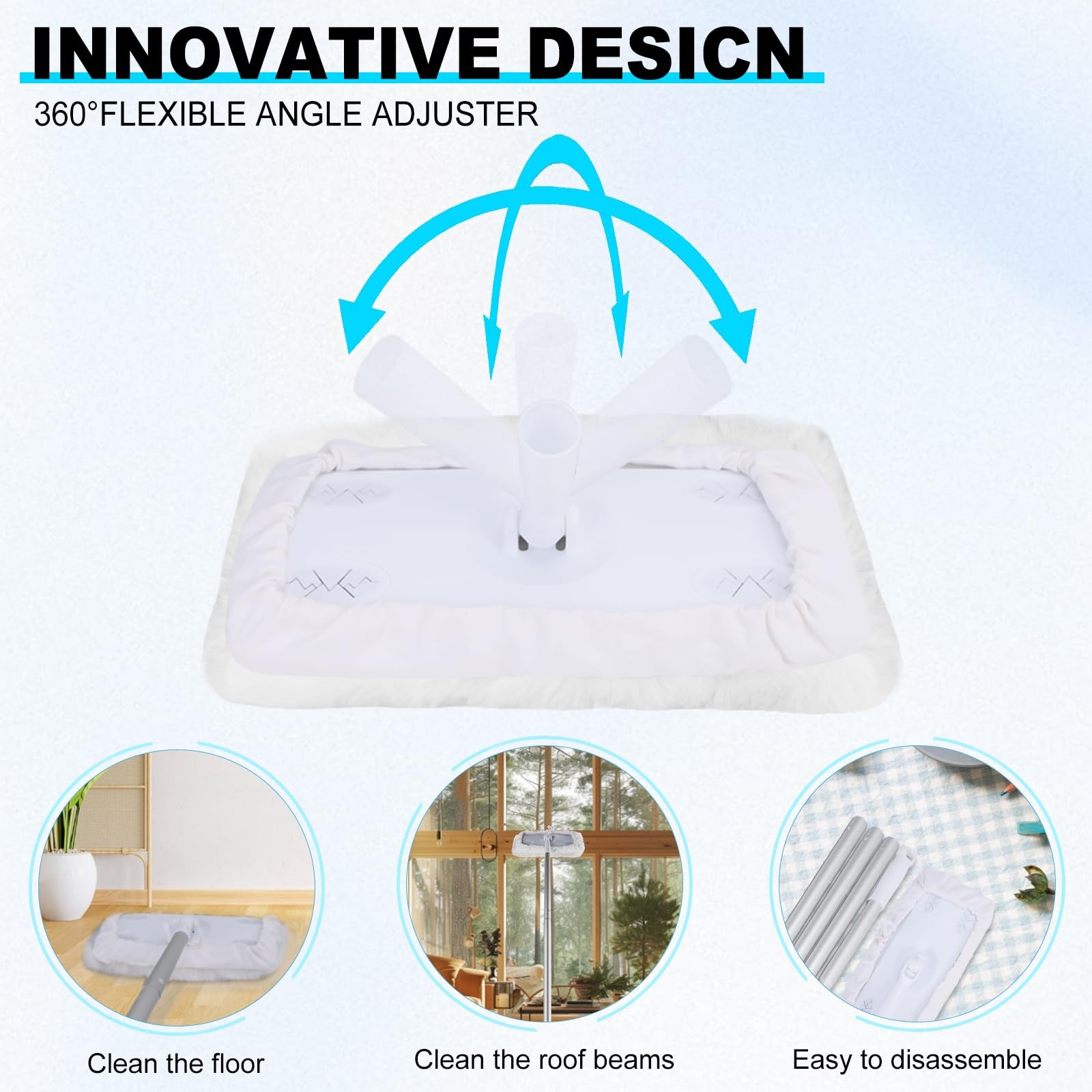 360° Adjustable Lambswool Applicator Kit, Extendable Lambskin Deck White