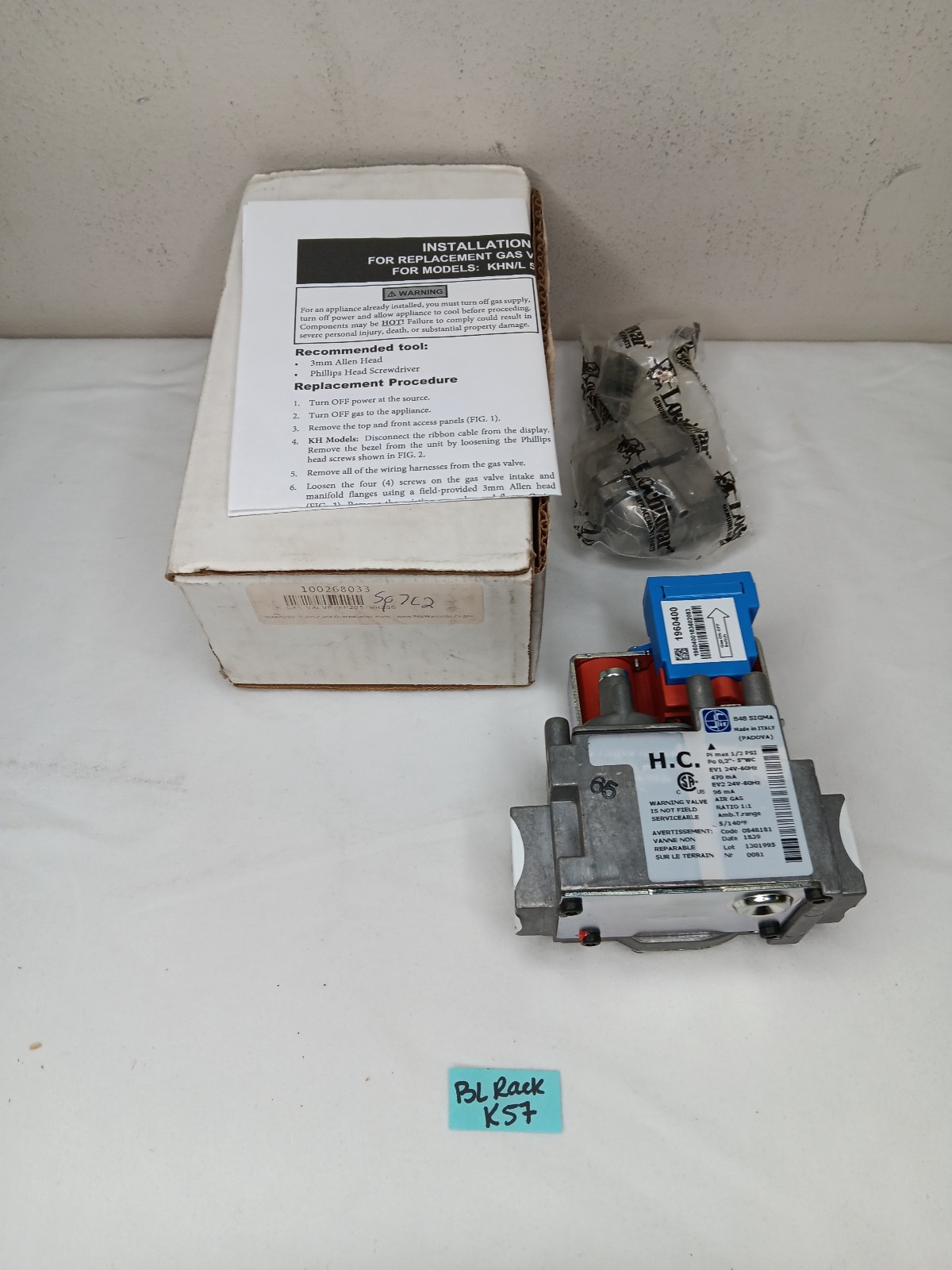 Gas Valve Assembly KIT 100268033 KH285