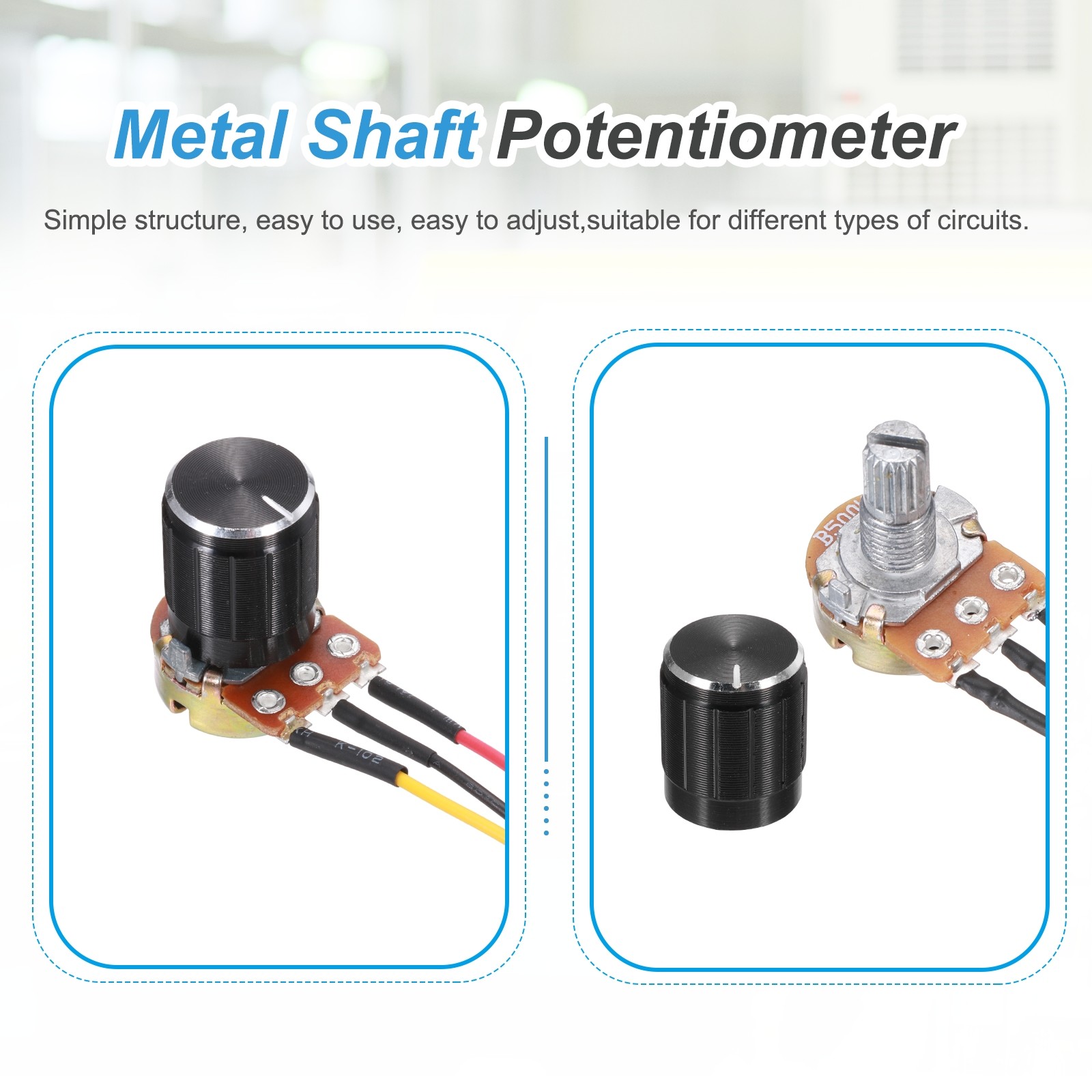 3Pcs WH-148 Potentiometer 3Pins B500K±20% Ohm Variable Resistor with 3 Knobs