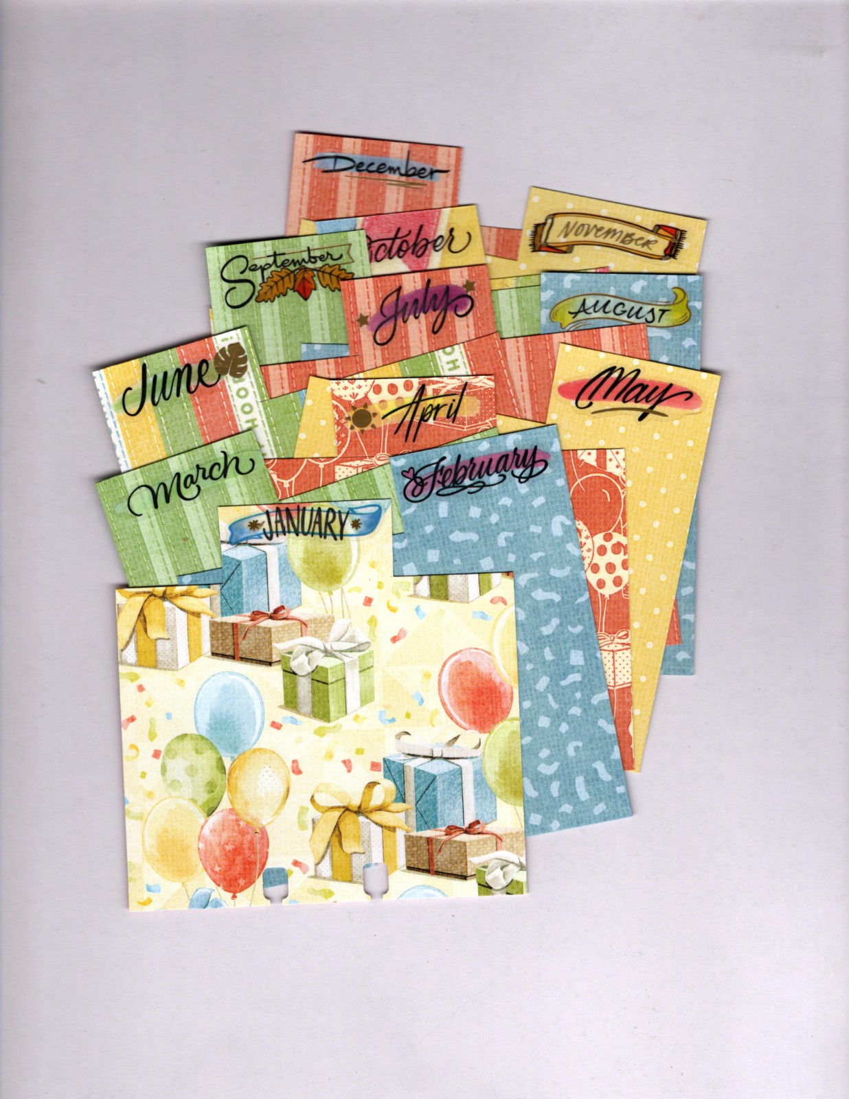 Graphic45 HIP HIP HOORAY! MONTHS (12pk) MEMORYDEX/ROLODEX CARDS Double-Sided