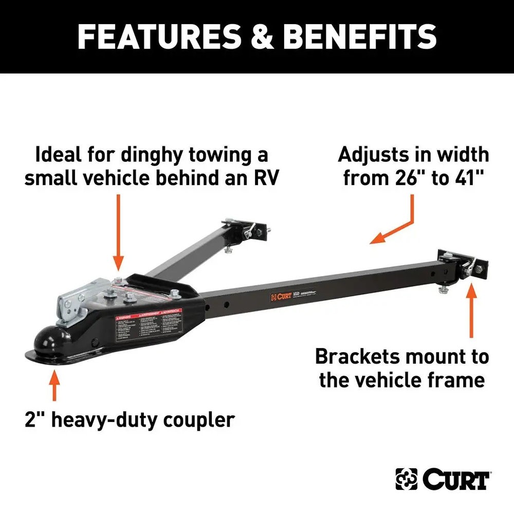 CURT 19745 Adjustable Tow Bar w 2" Universal Brackets