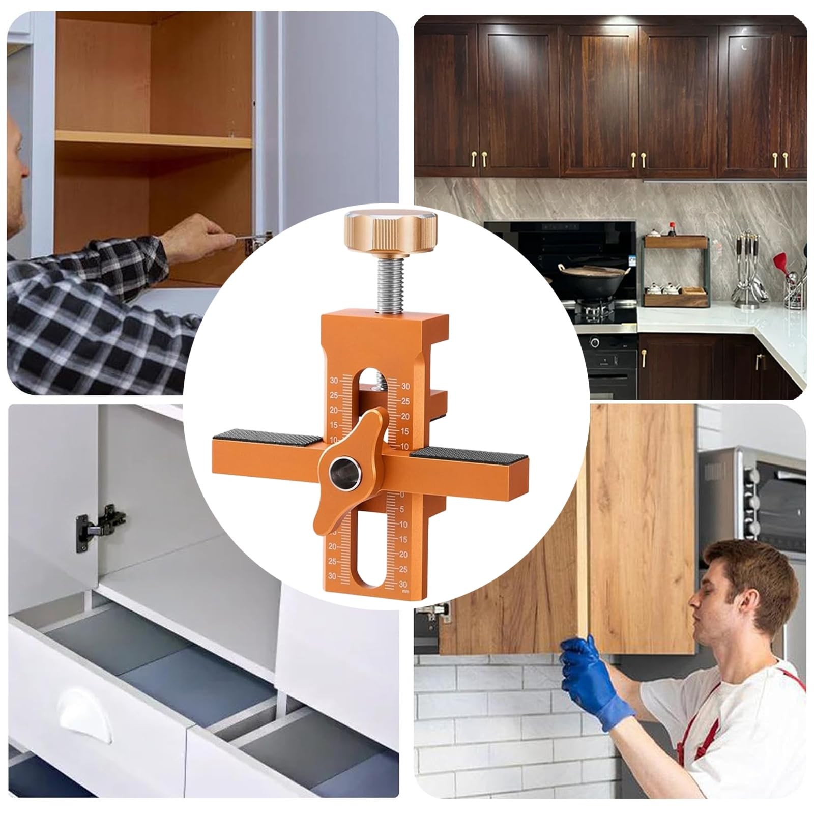Cabinet Door Installation Jig 2in1 Mounting Tool 3 Drill Bits Orange