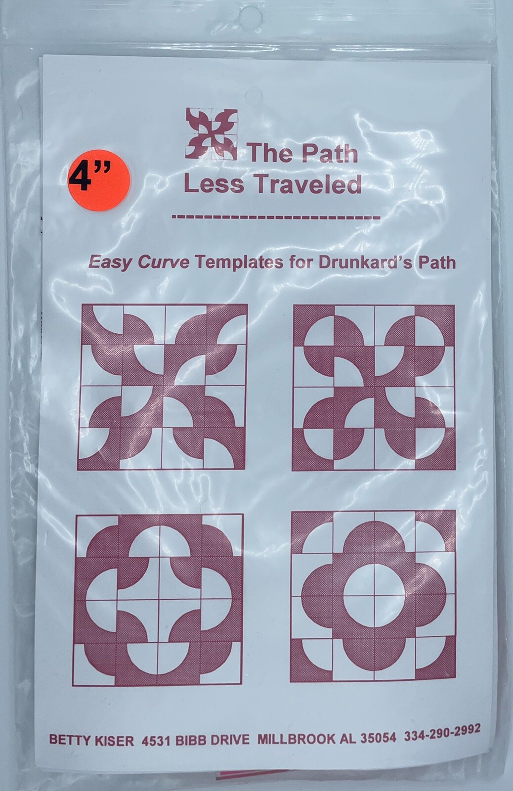 The Path Less Traveled Easy Curve Quilt Templates Drunkard's Path 4" Betty Kiser