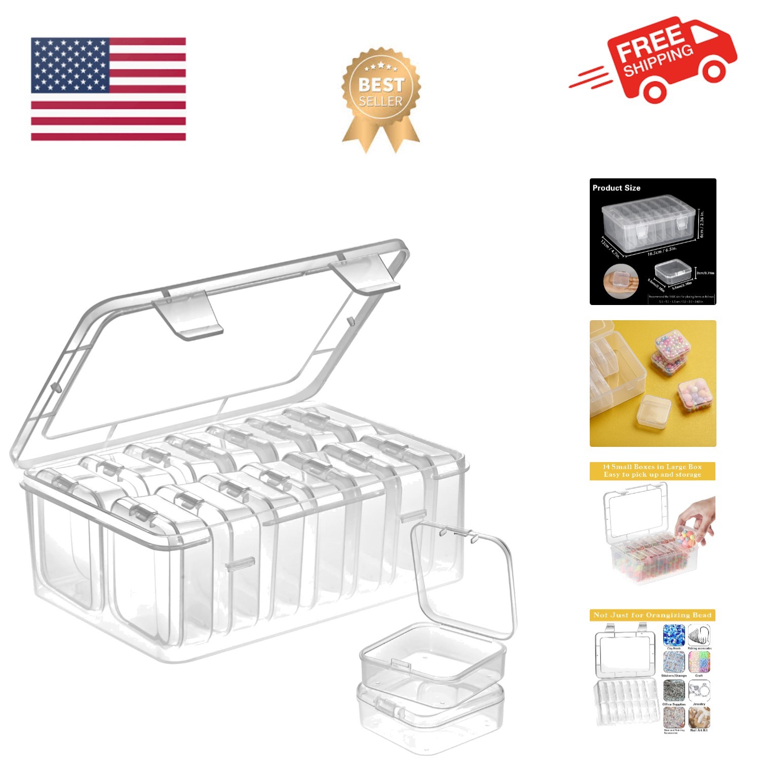 Small Bead Organizers, 15 Pieces Plastic Storage Cases Mini Clear Bead Storag...