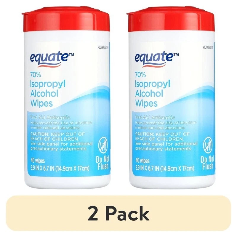Equate 70% Isopropyl Alcohol Wipes, 40 Wipes- (2 Pack)