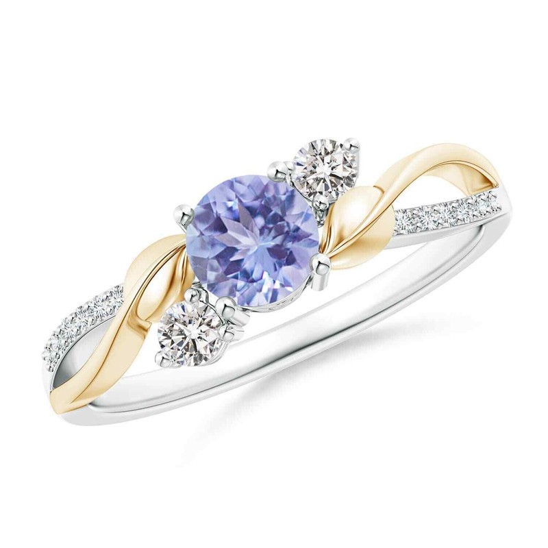 925 Sterling Silver Round Tanzanite Gemstone Three-stone Birthday Wife Ring US 7