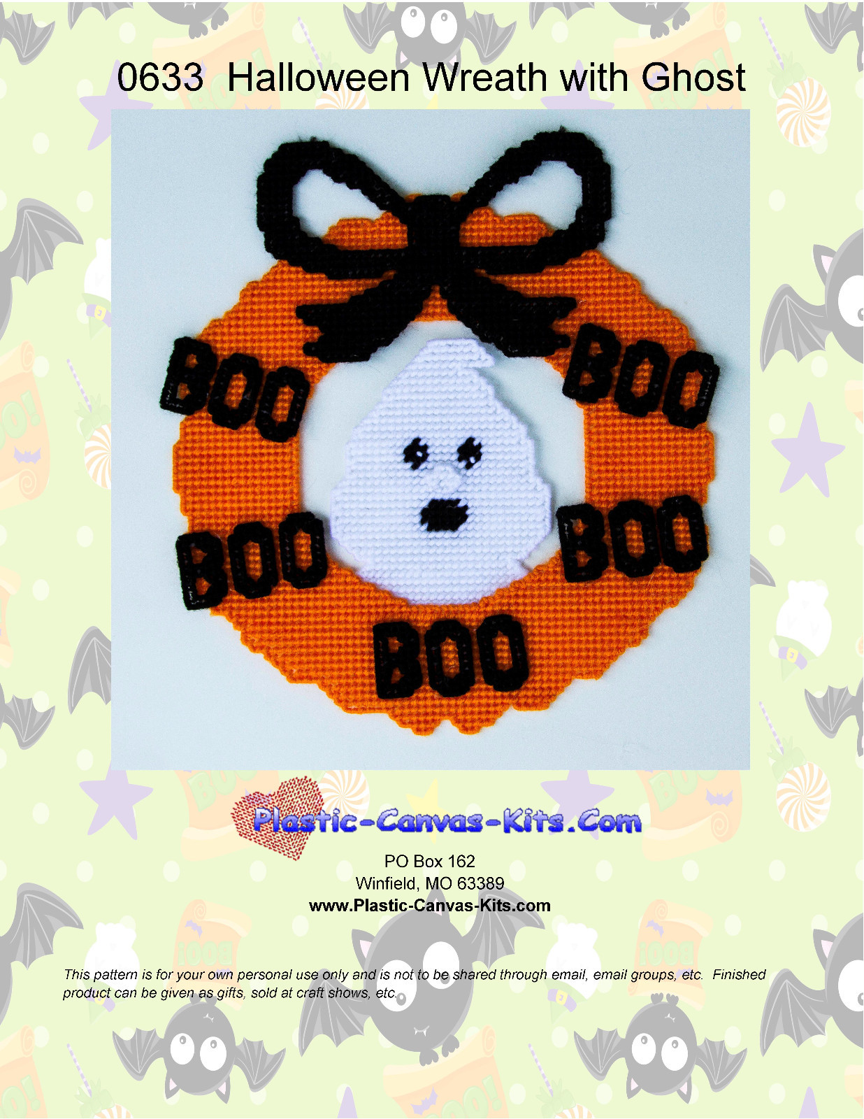 Wreath with Ghost- Plastic Canvas Pattern or Kit-Halloween
