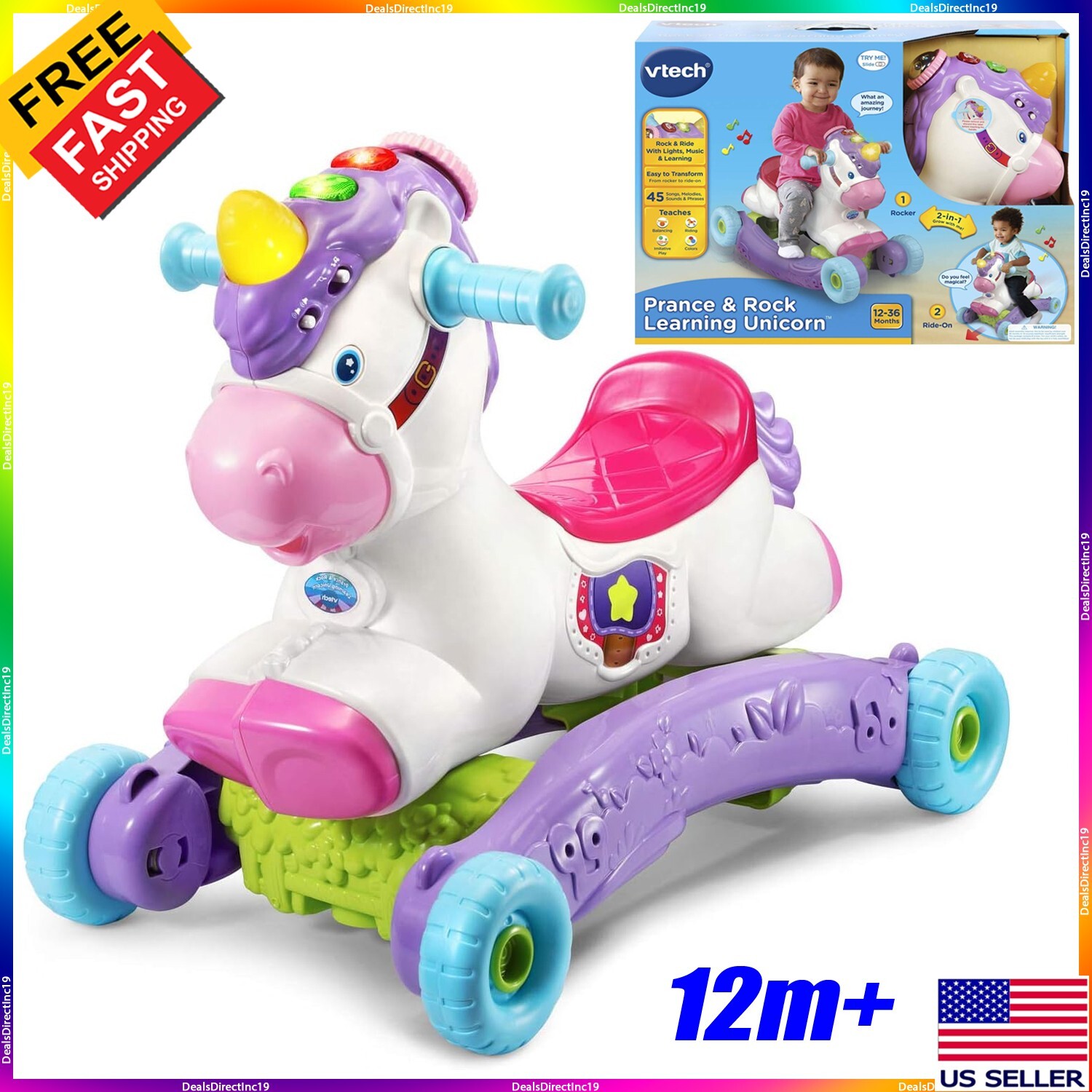 Learning Unicorn Ride on Toy for Kids Girls w/ Music Songs Educational Activity