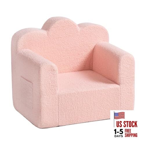 Kids Sofa, Childrens Couch with Carry Handle, Portable Kids Small Sherpa Pink