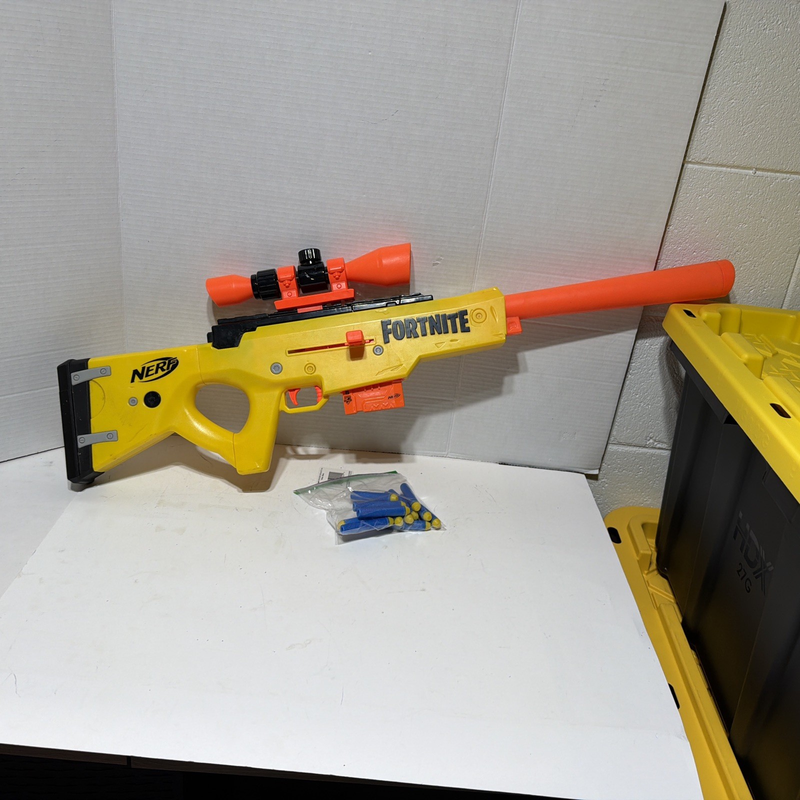 Nerf Fortnite BASR Bolt Action Sniper Rifle Dart Blaster Yellow Tested w/ Scope