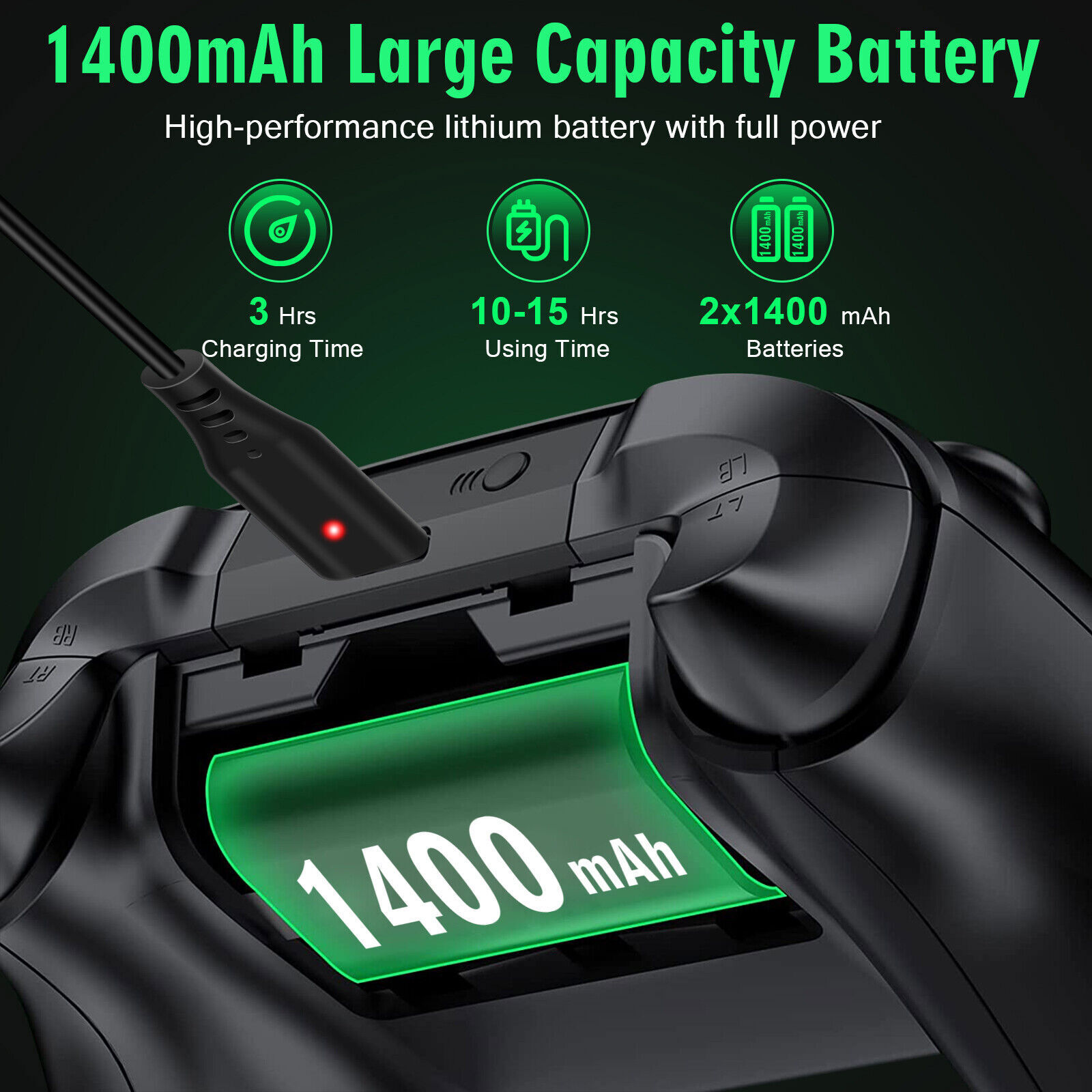 2*Rechargeable Battery+USB Charger Cable Pack For XBOX One/360/S/X Controller US