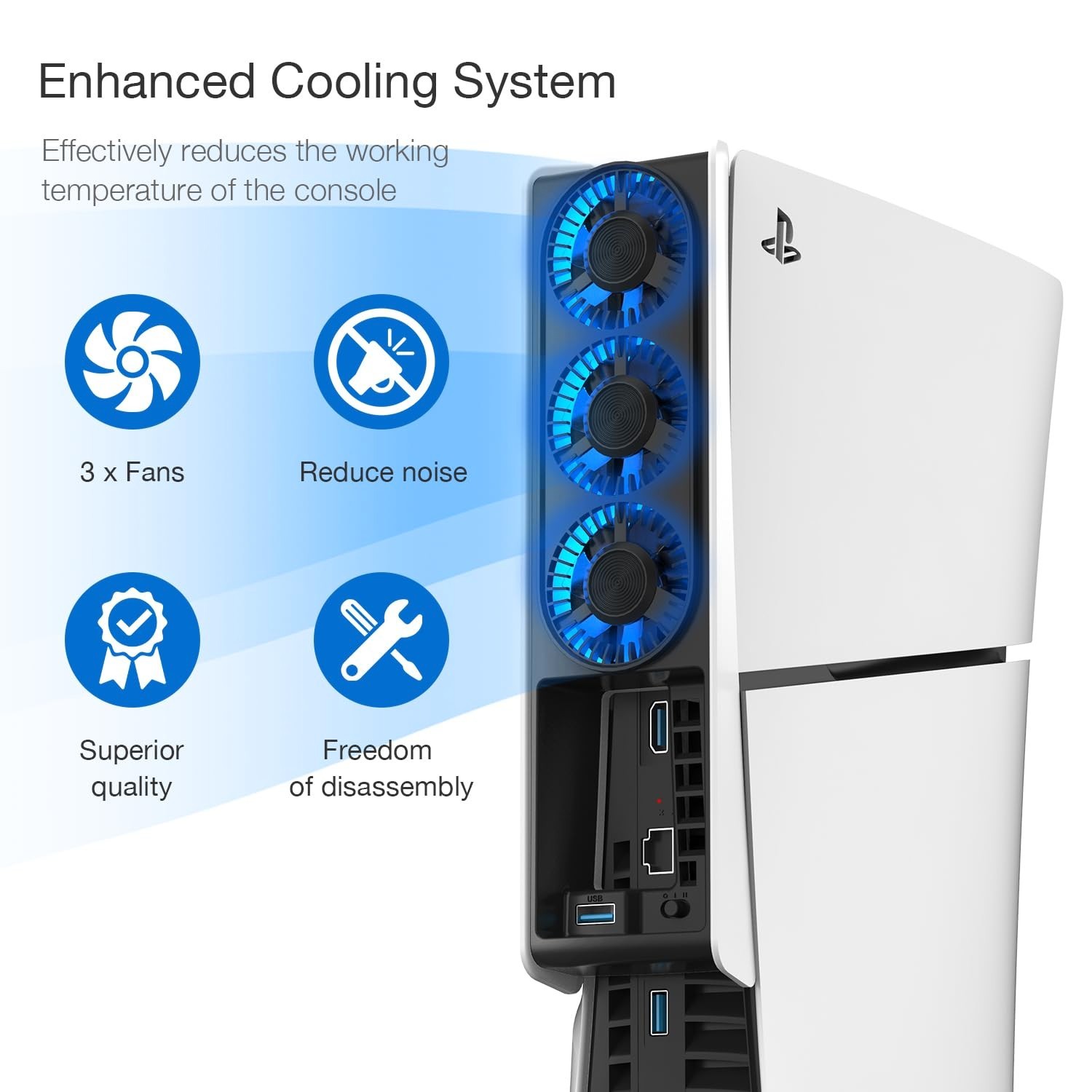 PS5 Slim Cooling Fan with LED Light - Quiet, Automatic Temperature Control